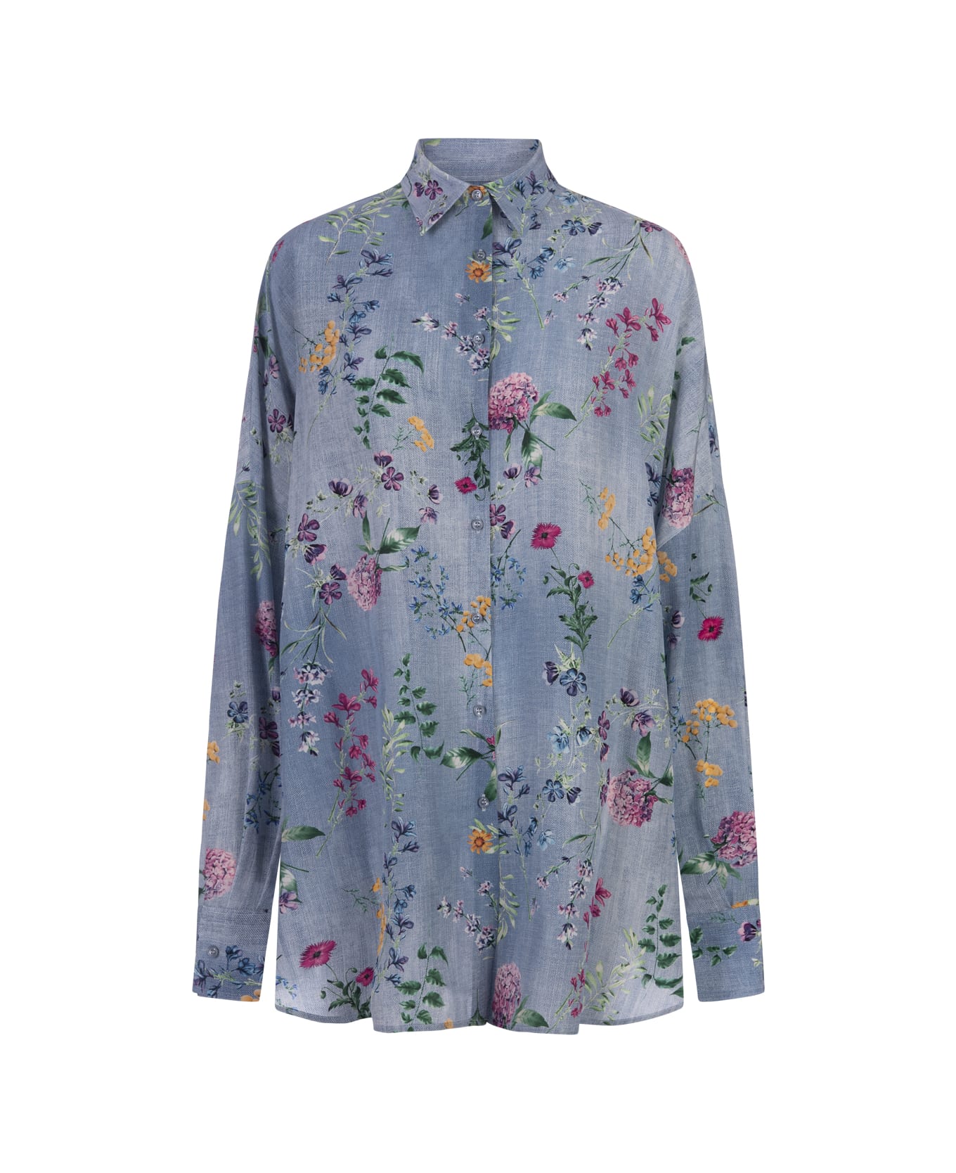 Ermanno Scervino Silk Over Shirt With Floral Print - Blue