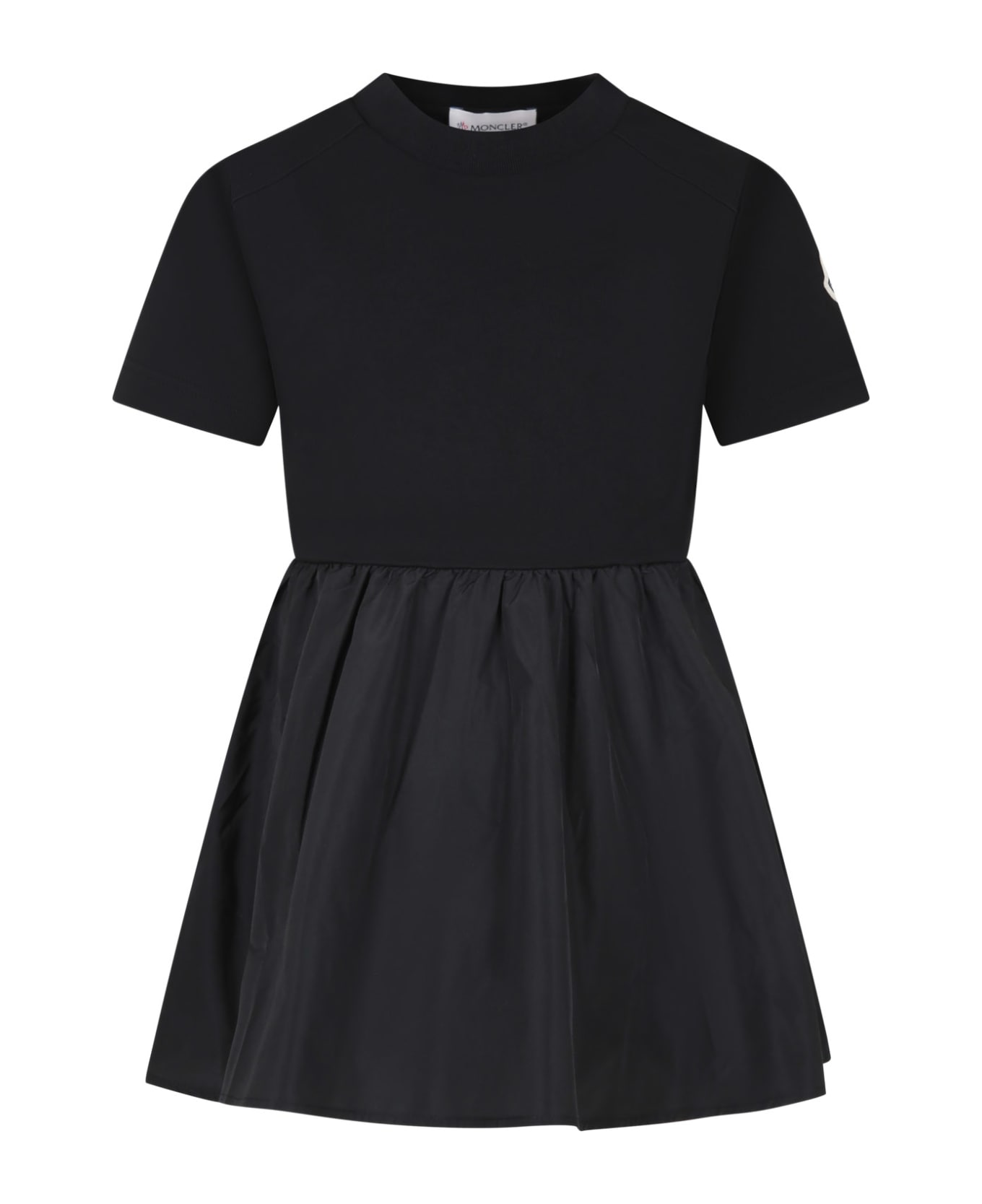 Moncler Black Dress For Girl With Logo - Black ワンピース＆ドレス