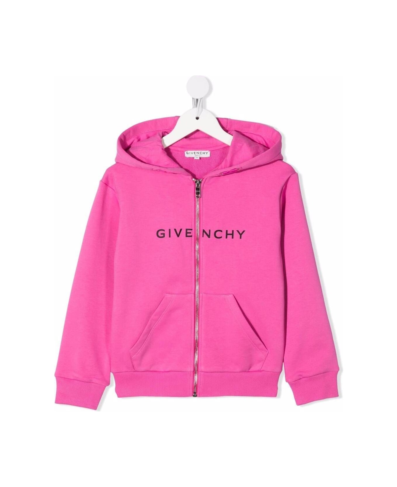 Givenchy Girl Pink Blend Cotton Hoodie With Logo Print - Pink
