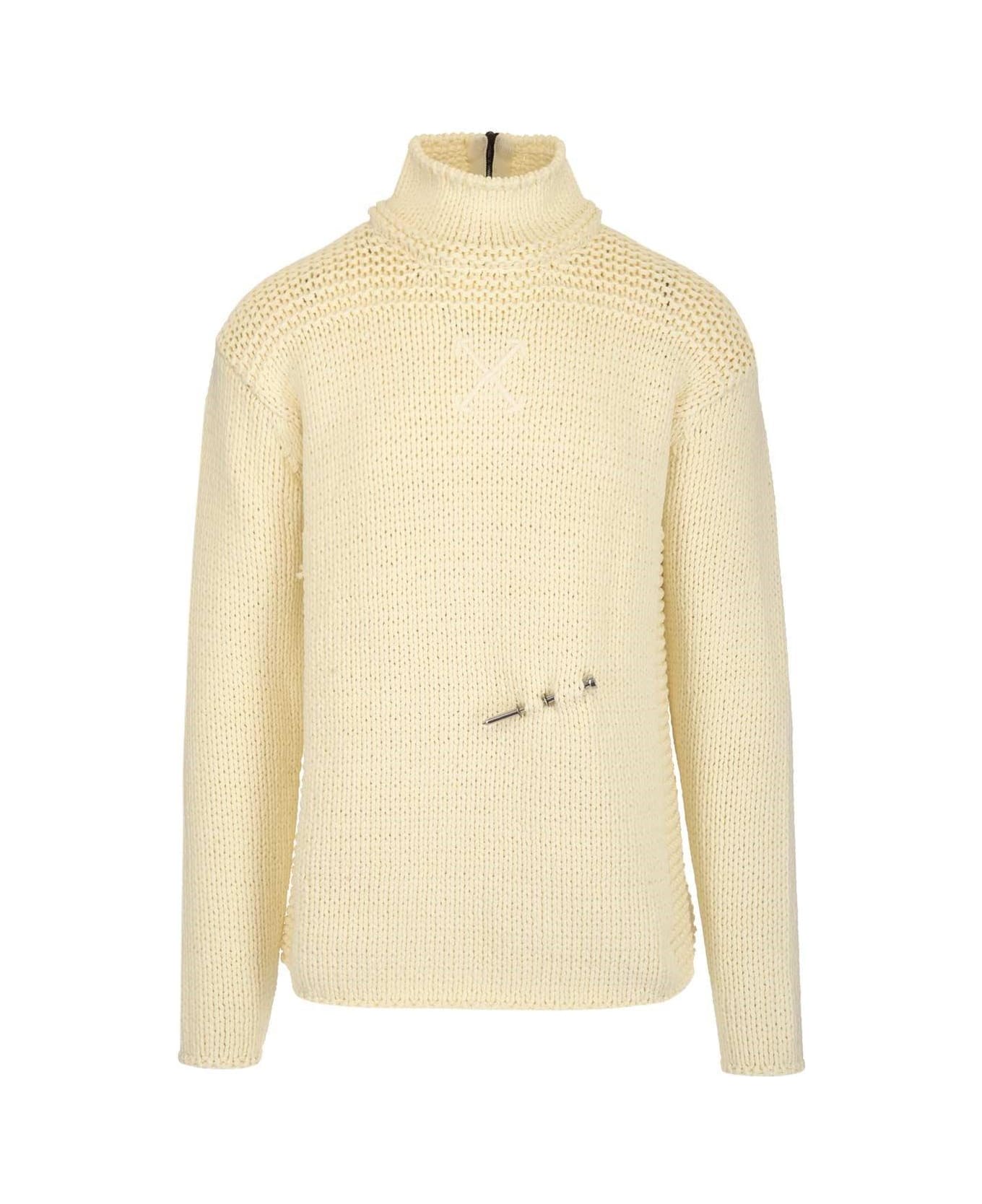 Off-White Nail-embellished Ribbed Sweater - WHITE