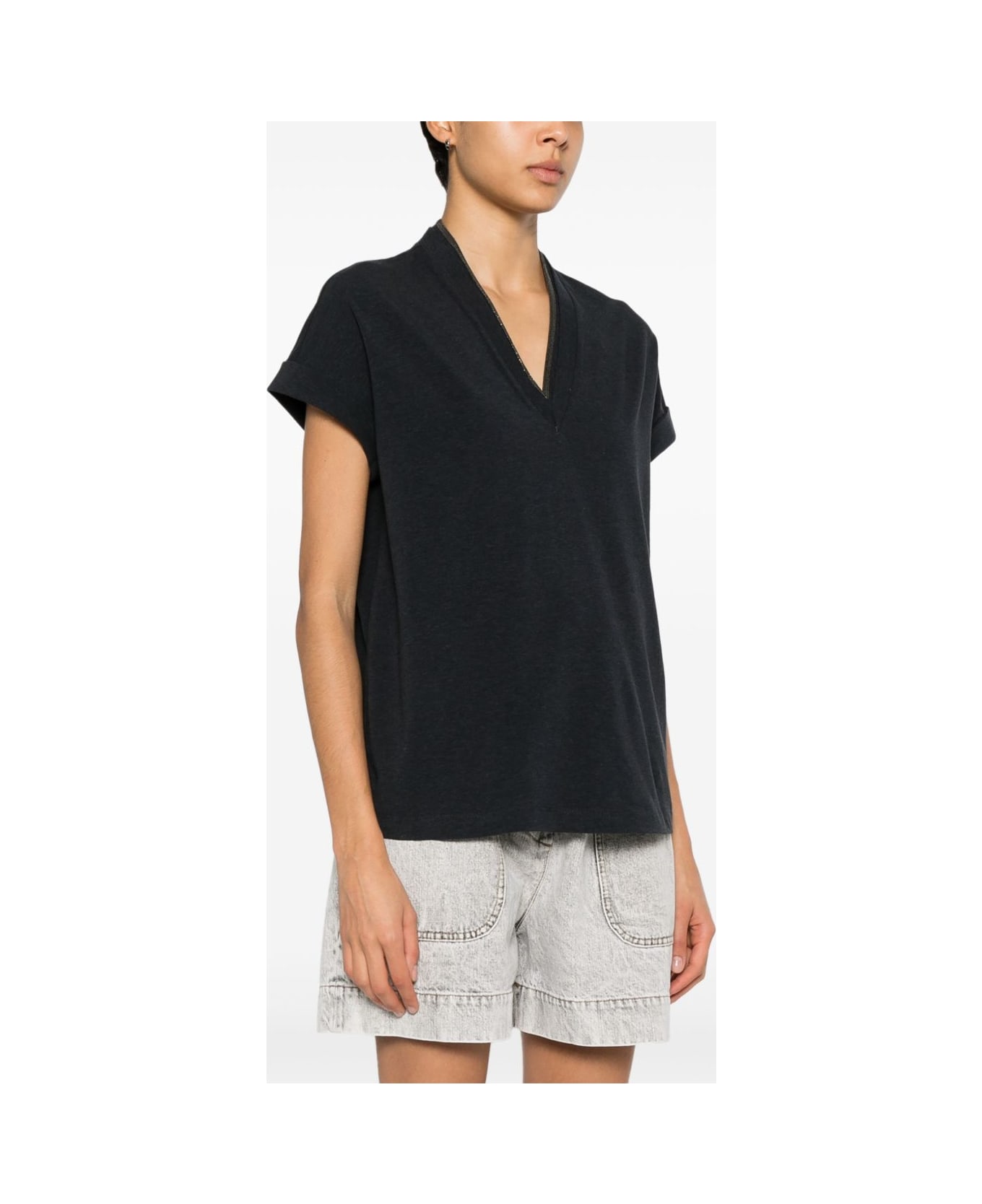 Brunello Cucinelli Cotton V-necked T-shirt - Grey