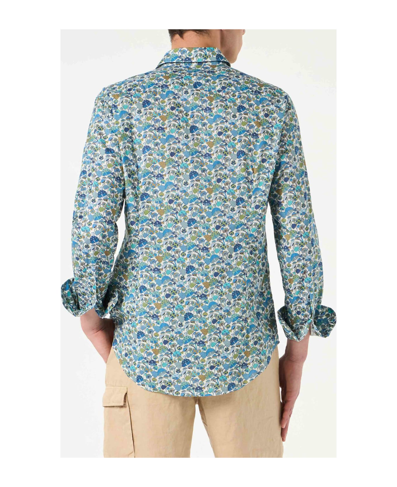 MC2 Saint Barth Man Muslin Cotton Sikelia Shirt With Mushroom Print | Made With Liberty Fabric - BLUE