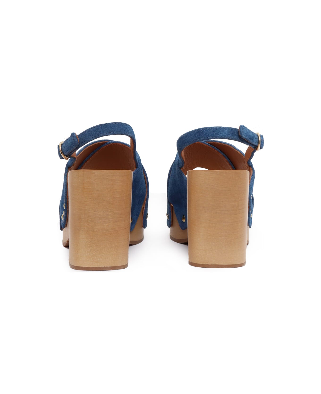 Via Roma 15 Wooden Heeled Sandals - BLUE