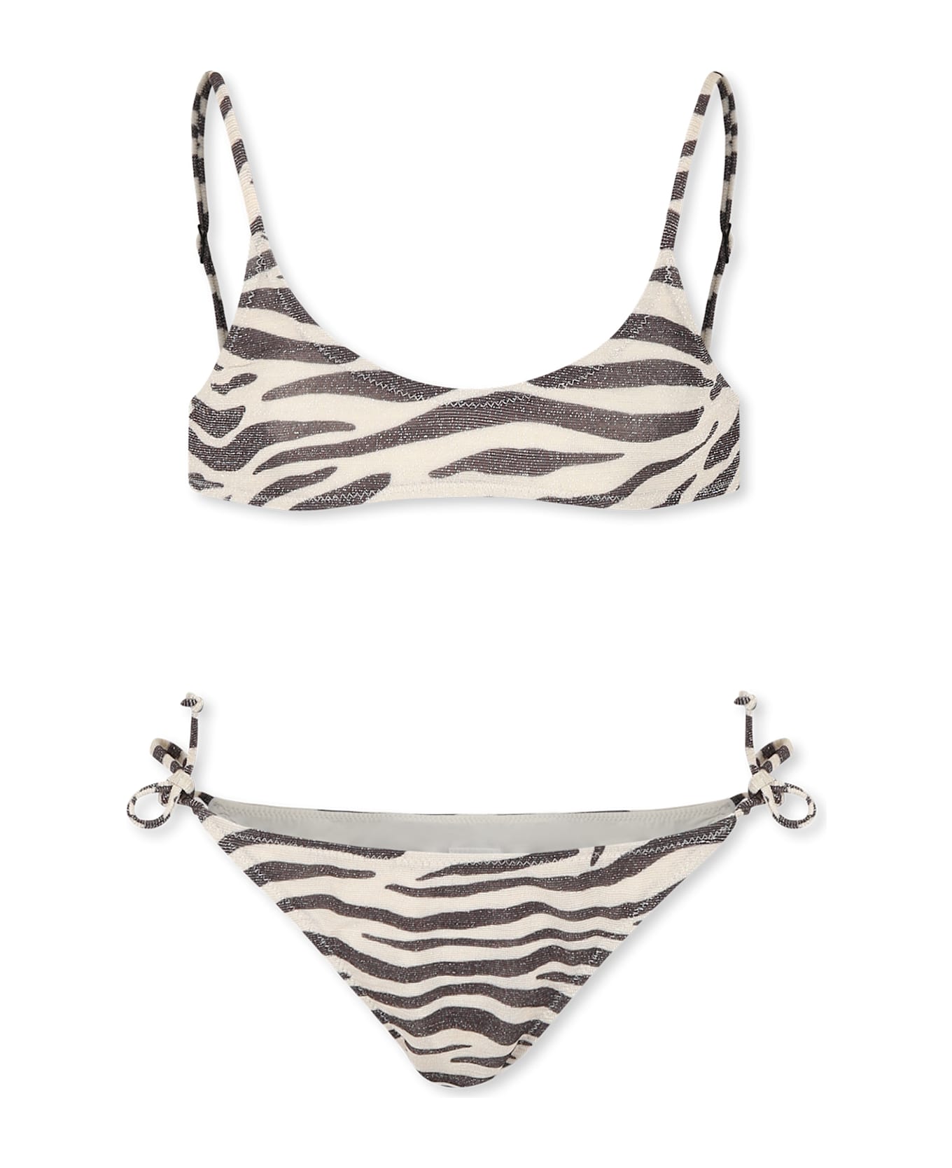 MC2 Saint Barth Beige Bikini For Girl With Zebra Print - Beige
