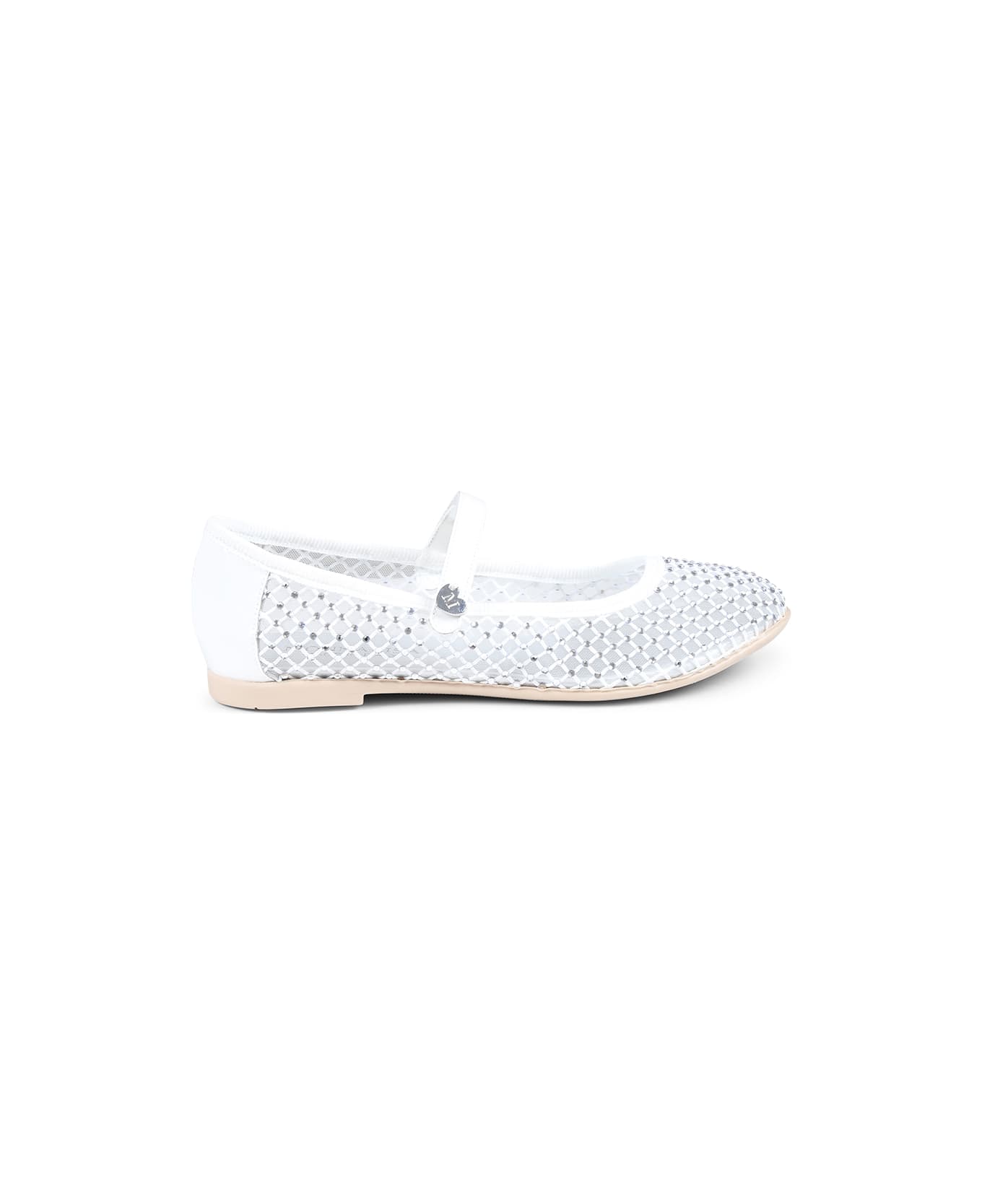 Monnalisa White Ballet Flats For Girl With Rhinestones - White