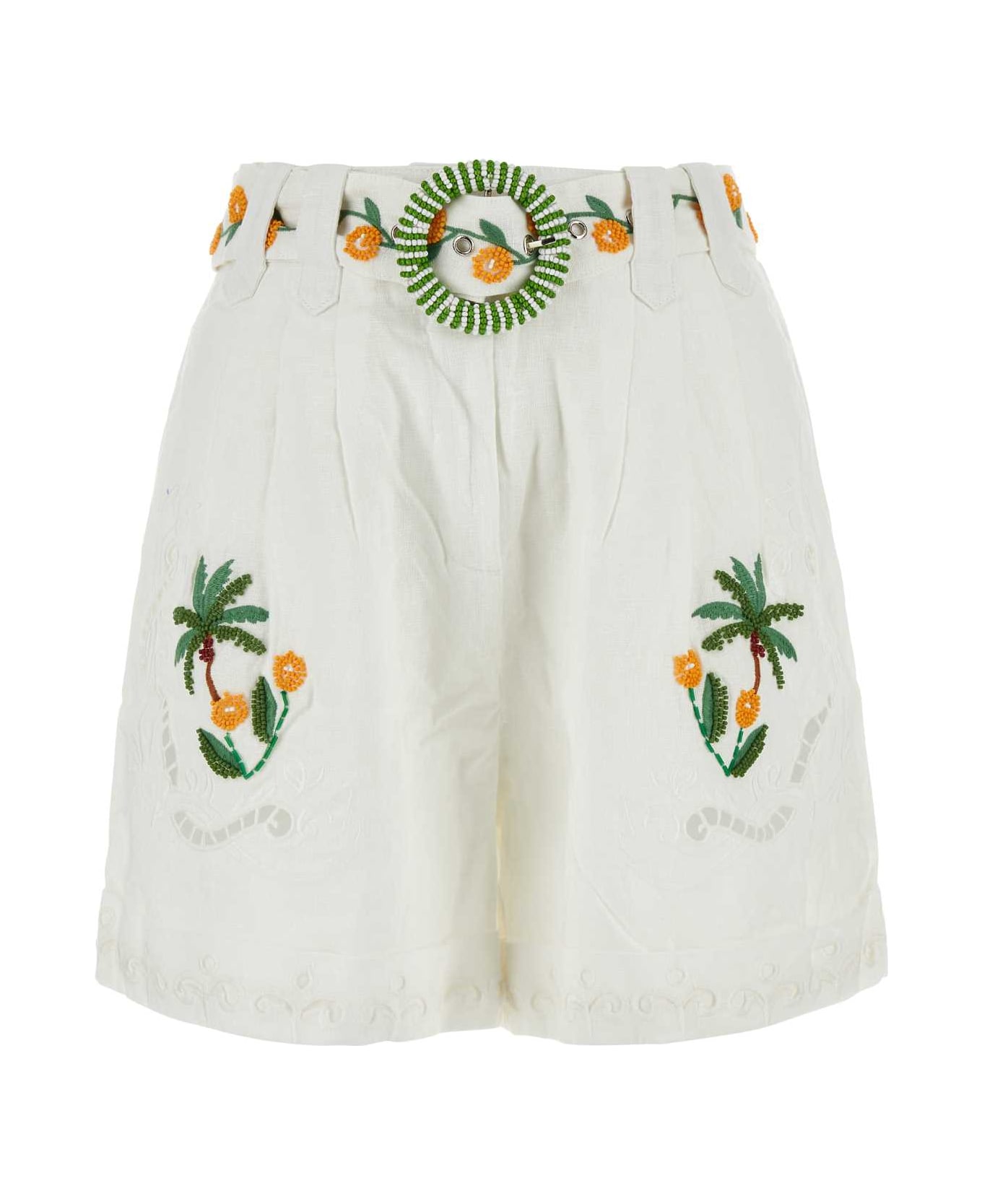 Farm Rio White Linen Tree Macaw Shorts - OFFWHITE