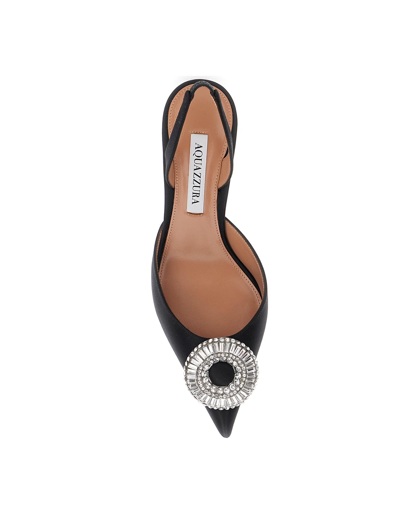 Aquazzura 
crystal Hoop
 Black Slingback Pumps With Rhinestoned Embellishment And Kitten Heel In Tech Fabric Woman - Black