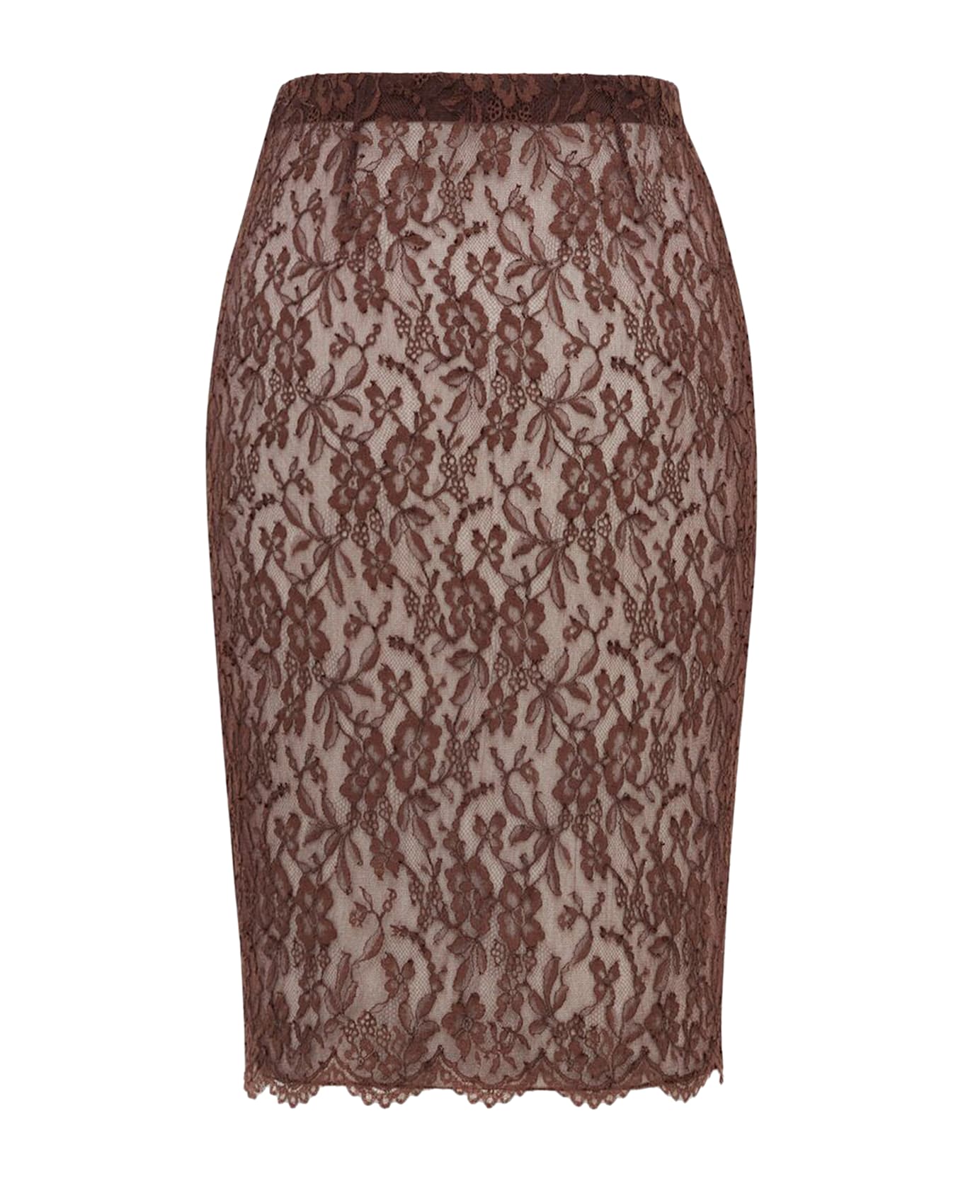 Saint Laurent Lace Pencil Skirt - Chocolat