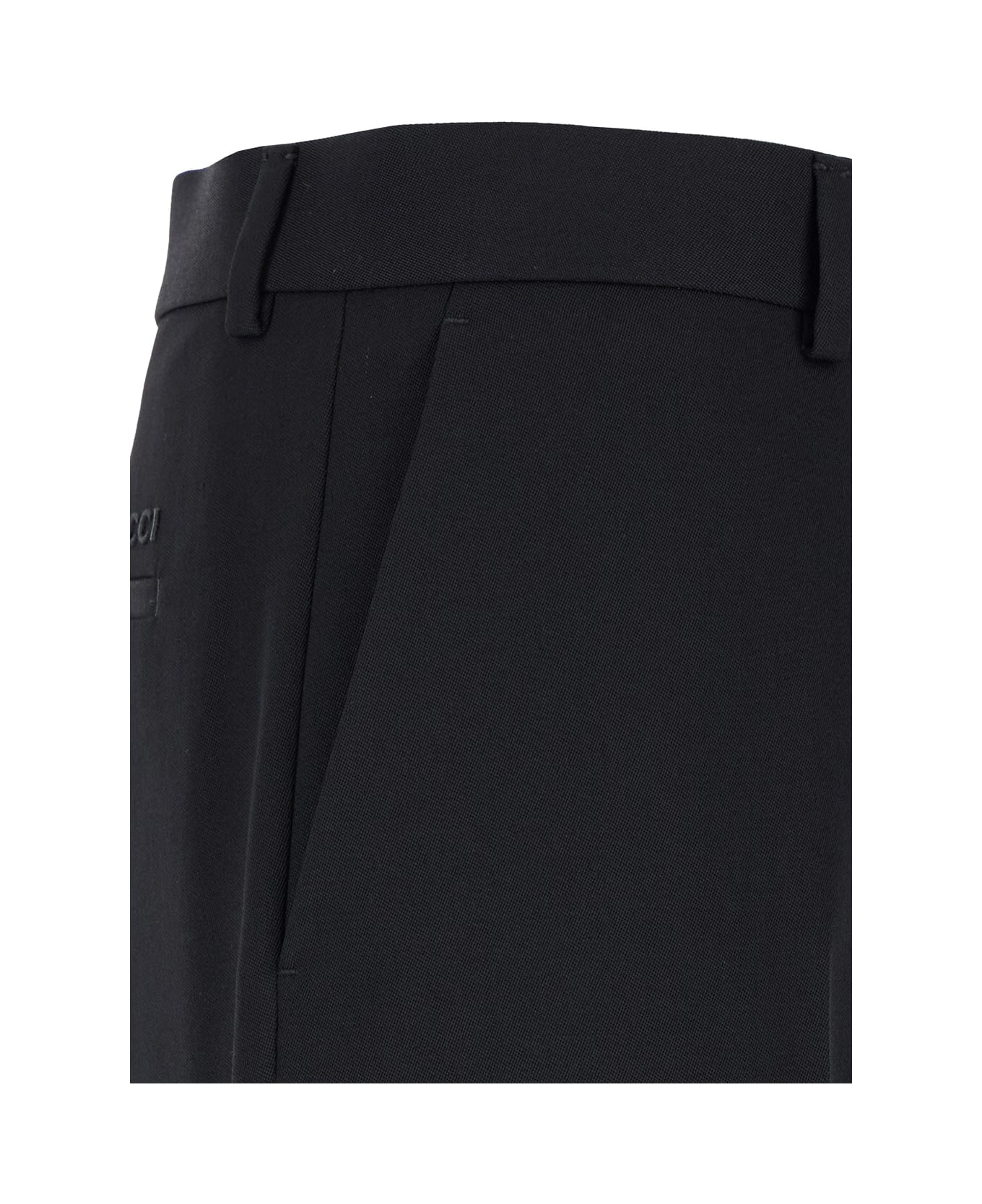 Gucci Black Straight Pants With Tonal Logo Lettering In Wool Man - Black