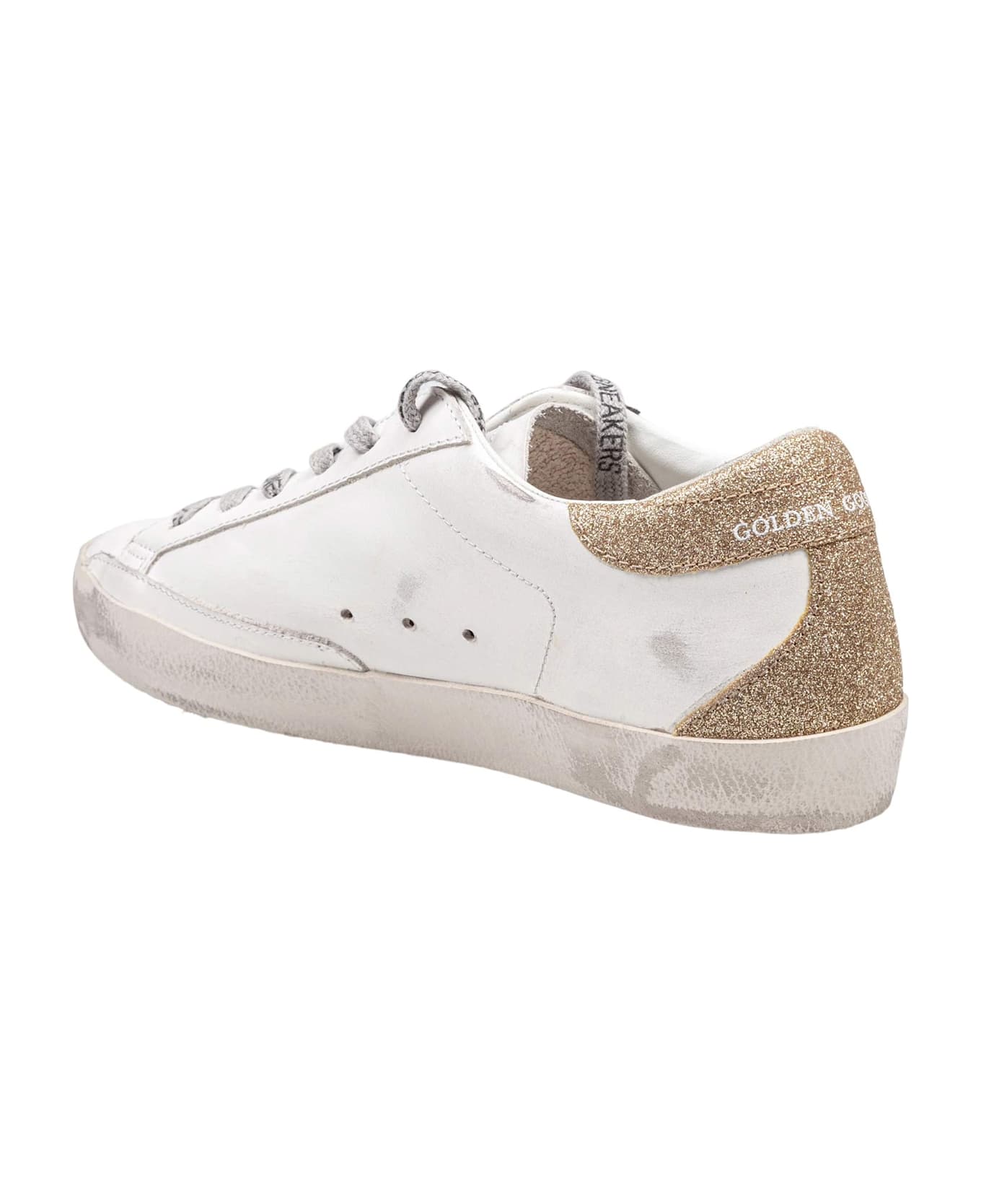Golden Goose Super Star In Leather With Platinum Glitter Heel - White/Platinum