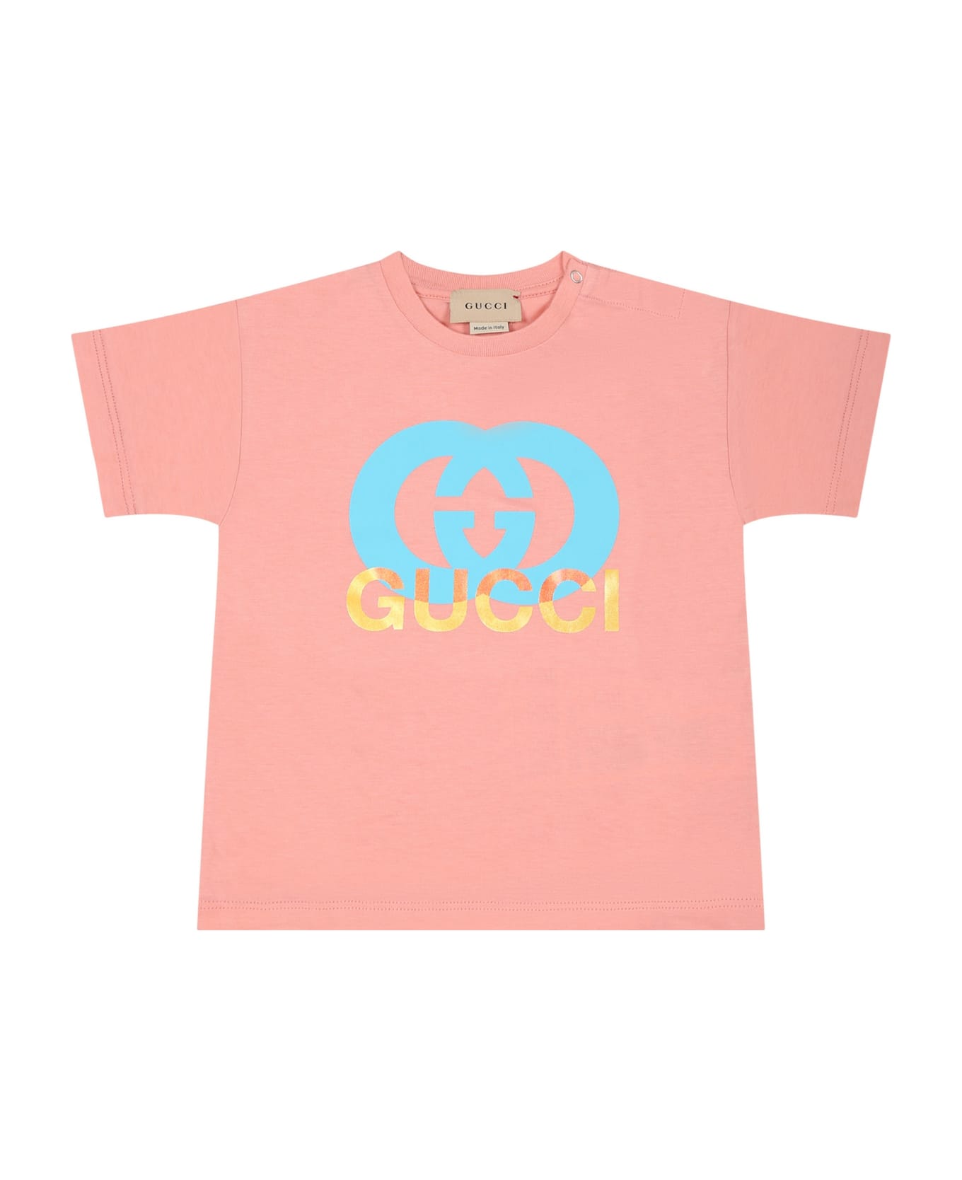 Gucci Pink T-shirt For Baby Girl With Interlocking Gg - Pink Tシャツ＆ポロシャツ