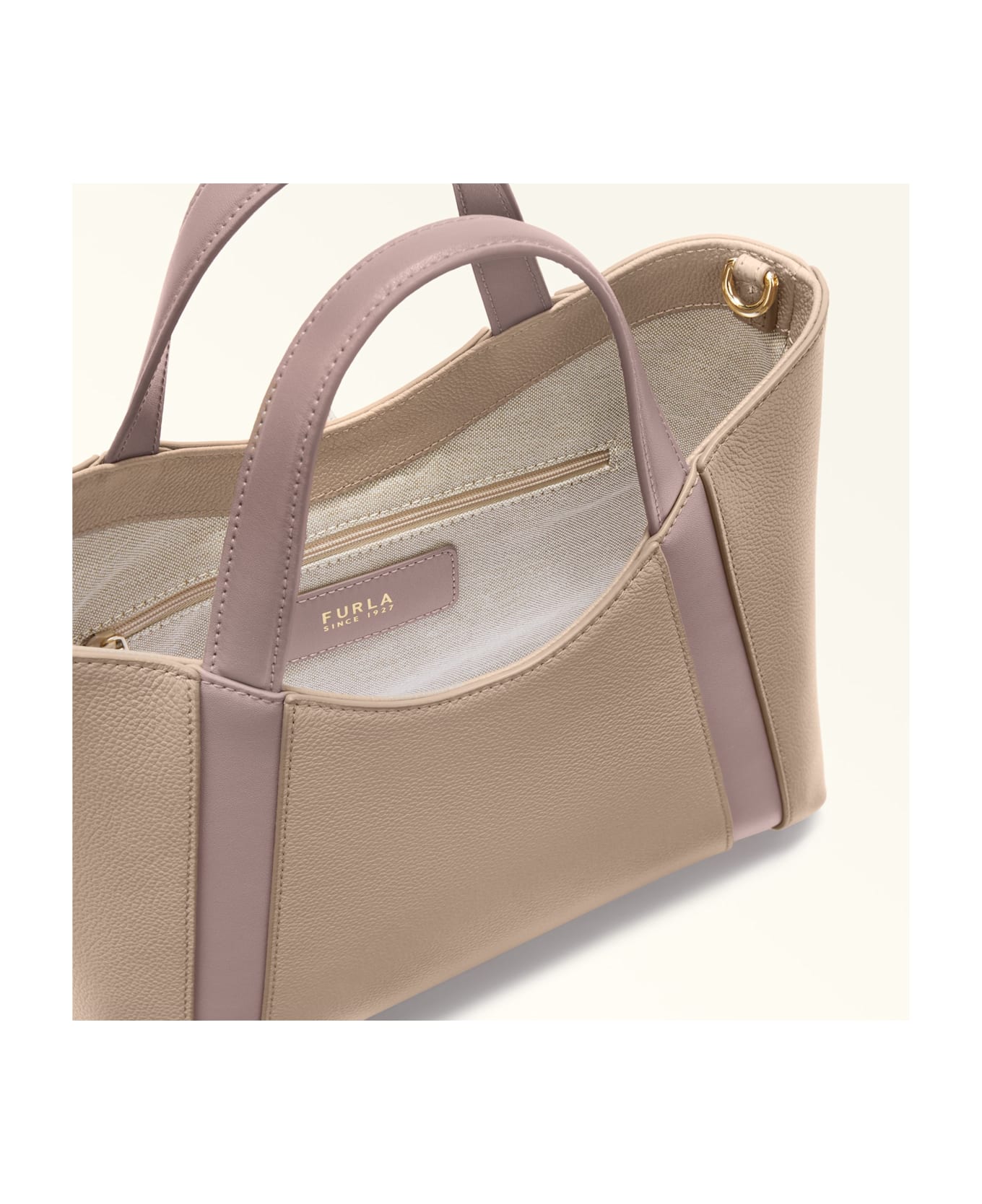 Furla Goccia S Tote Bag In Stucco Color Leather - grey