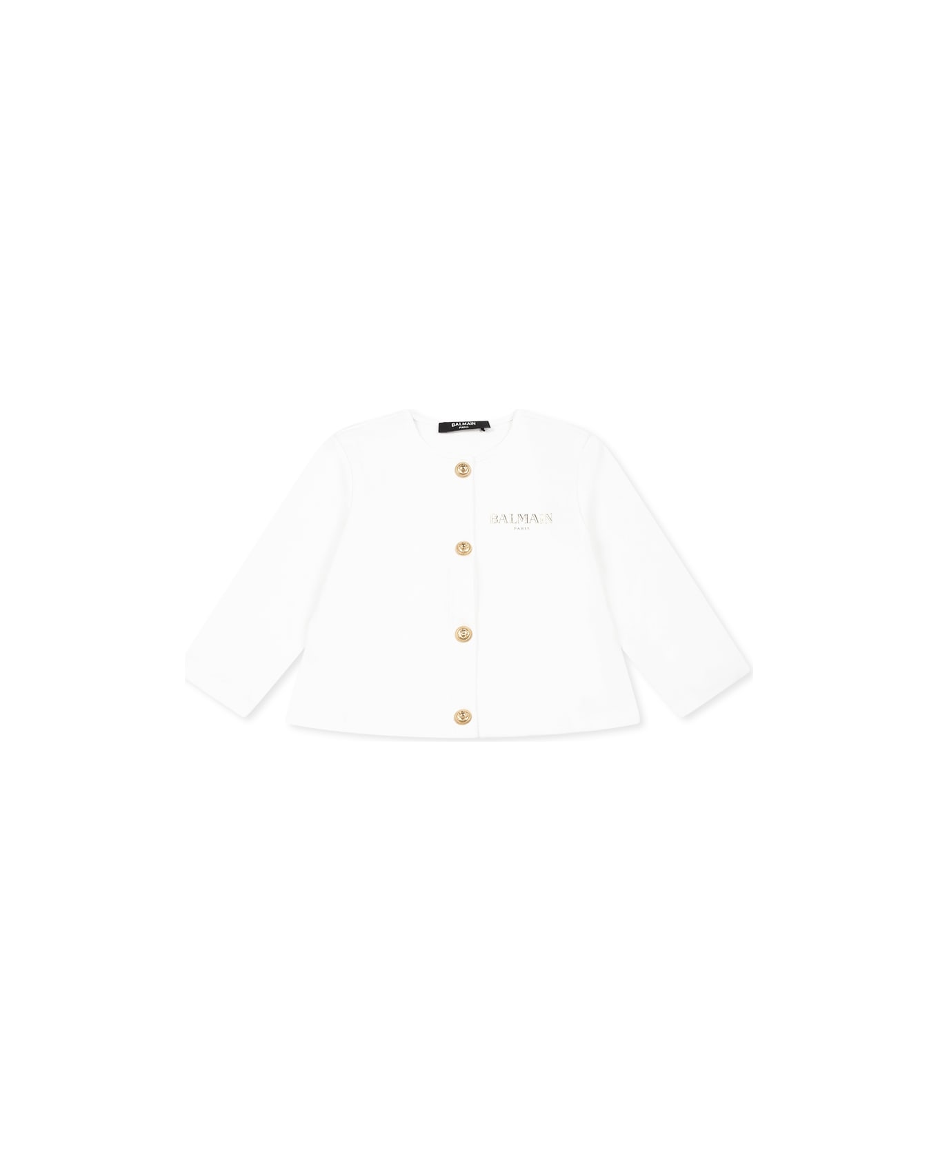 Balmain White Jacket For Baby Girl With Logo - White