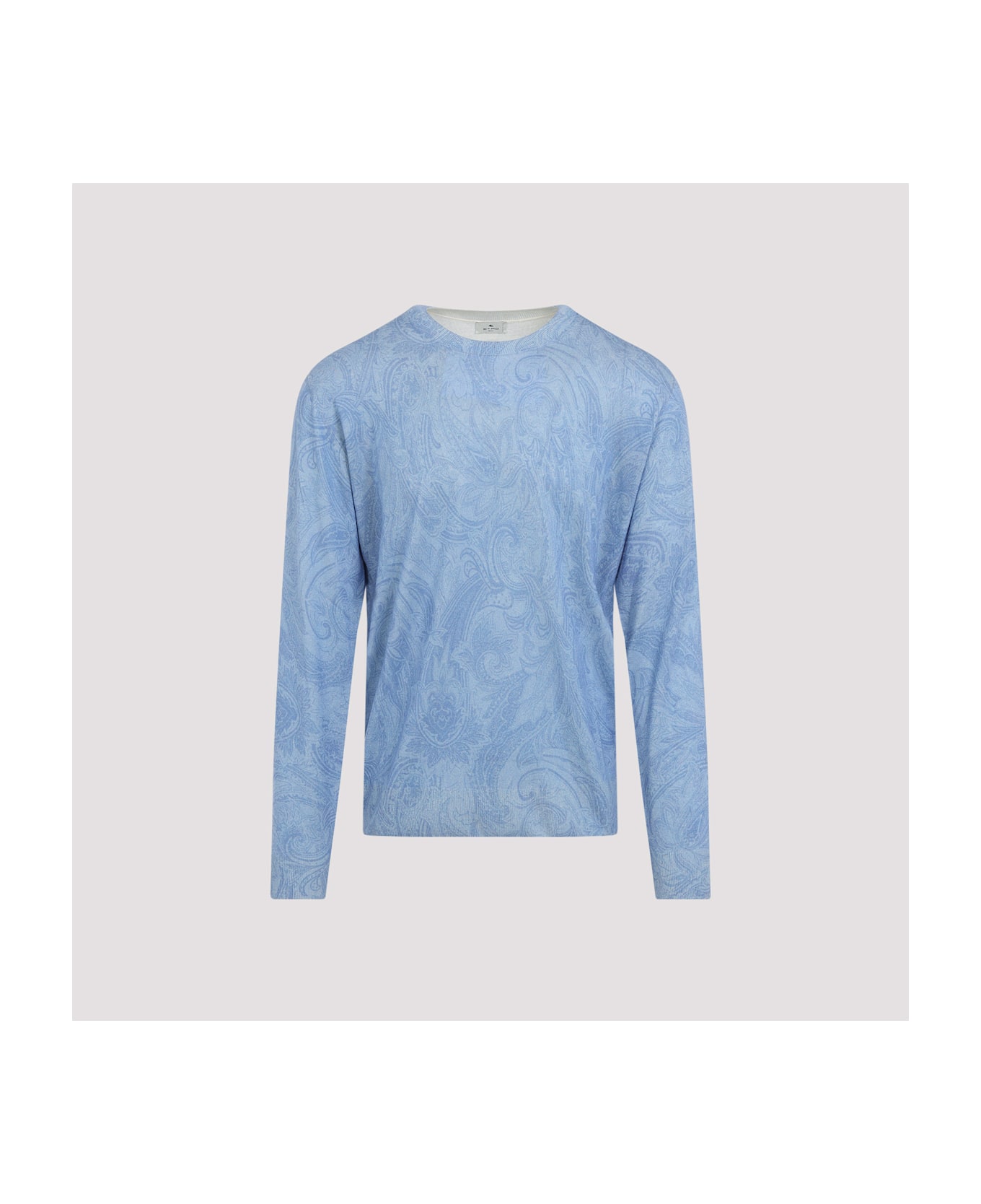 Etro Knitted C-neck Pullover - Print On Pale Blue Base