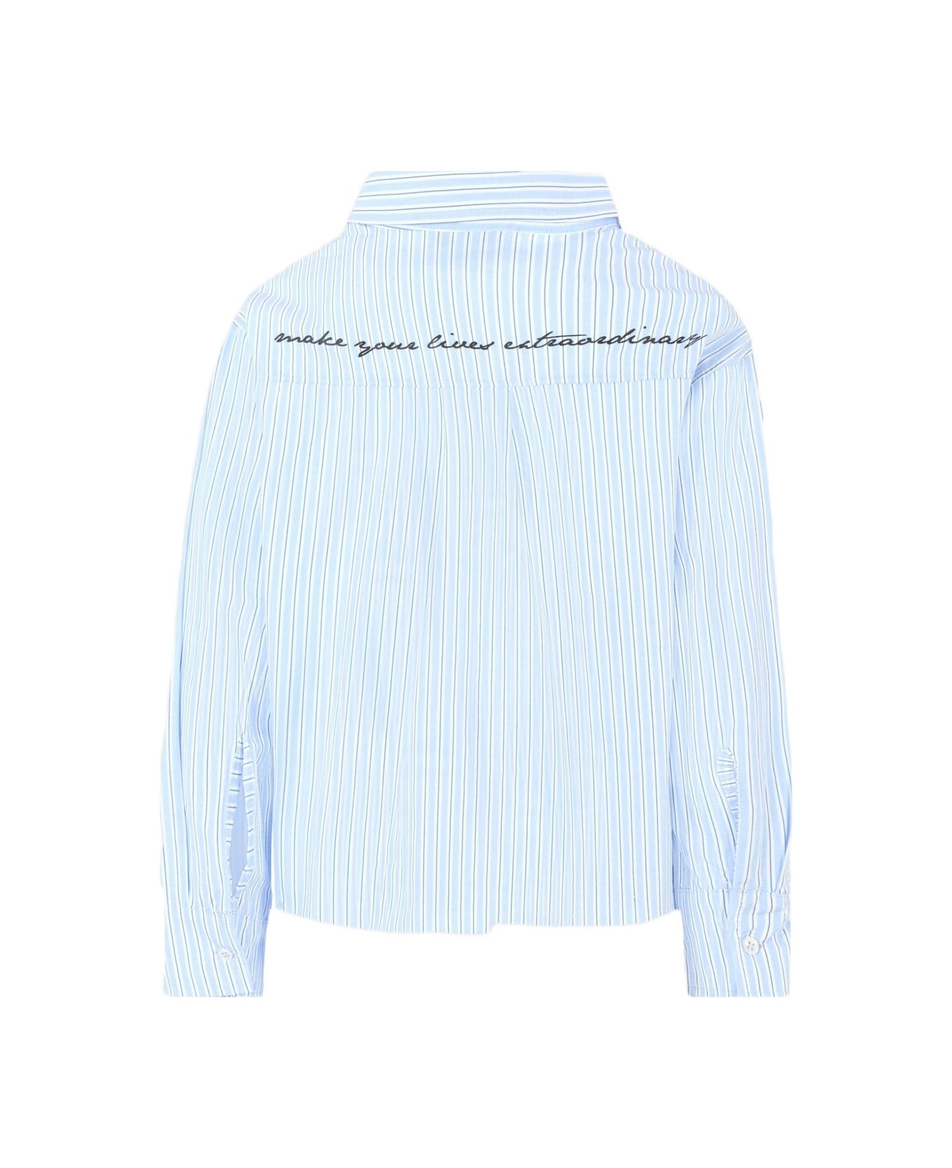 MSGM Kids Striped T-shirt With Patch Pocket - Clear Blue