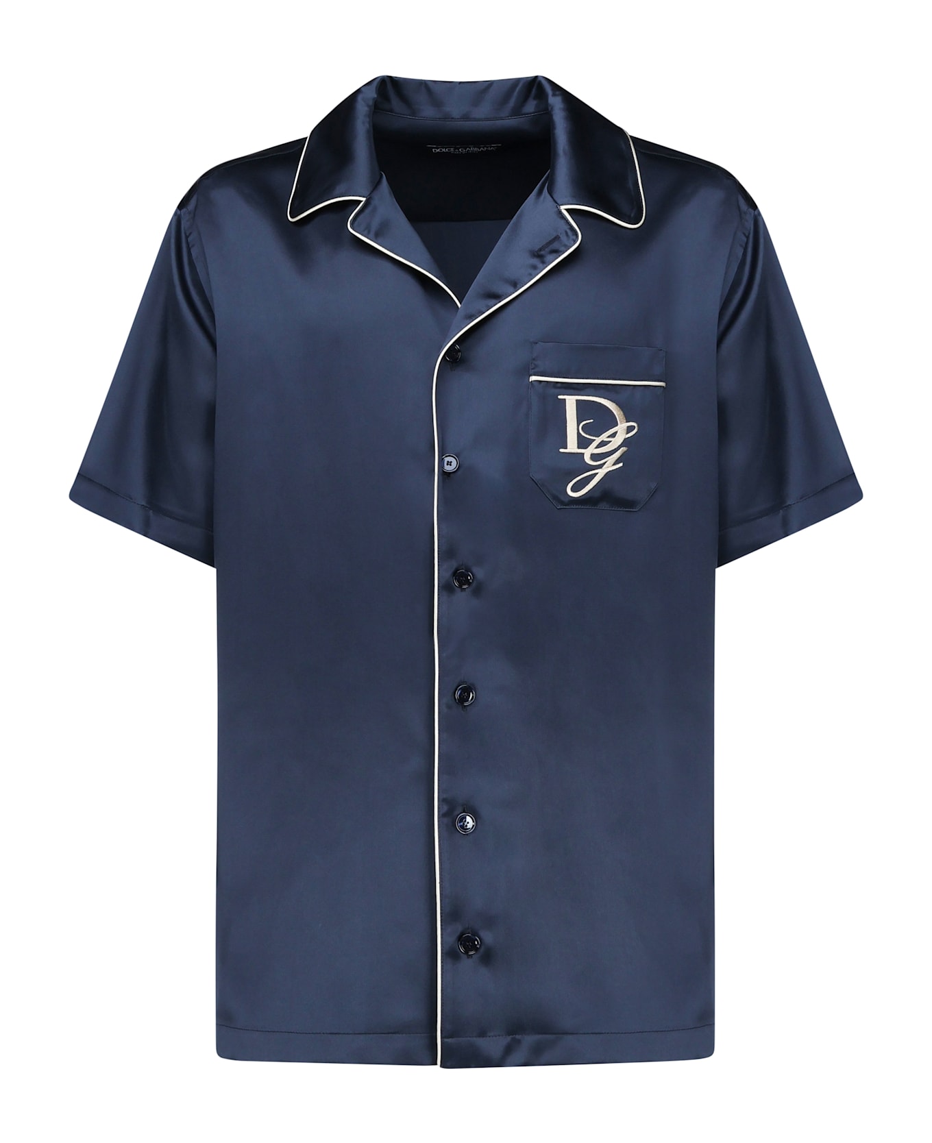 Dolce & Gabbana Logo Embroidered Satin Shirt - Blue