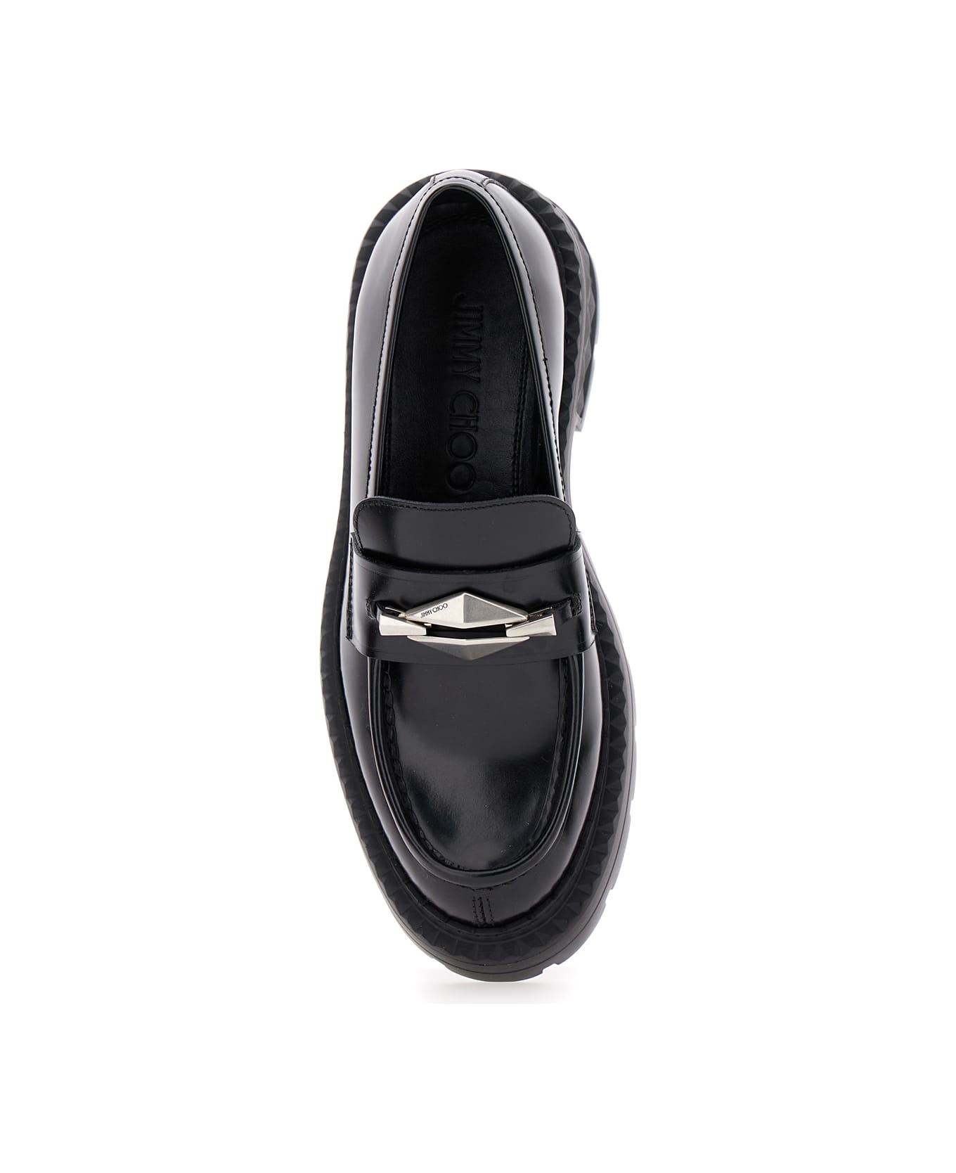 Jimmy Choo 'marlow' Black Loafers With Diamond Shaped Detail In Leather Woman - Black