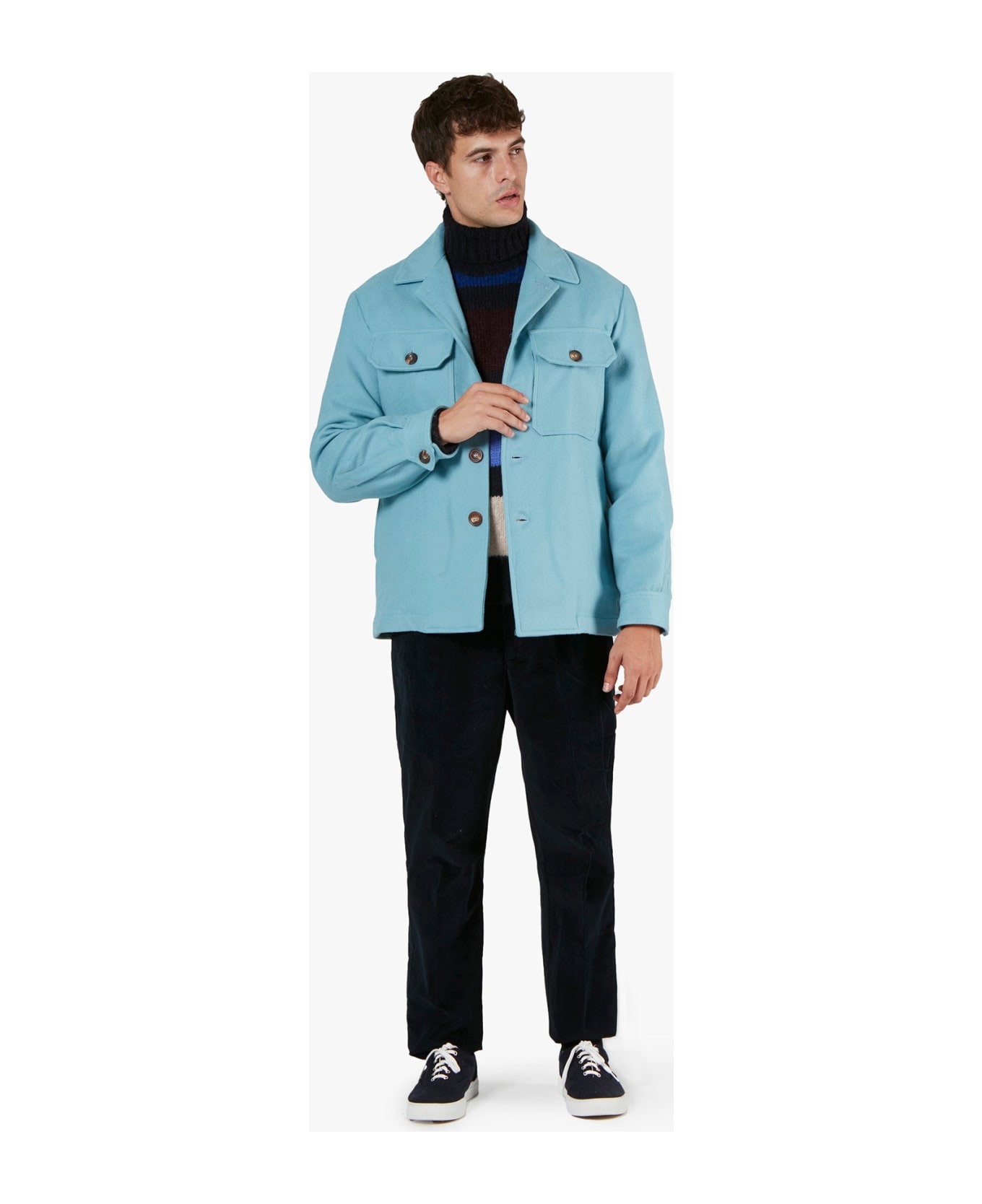 doppiaa Aamenofi Light Blue Cotton Jacket With Frontal Pockets