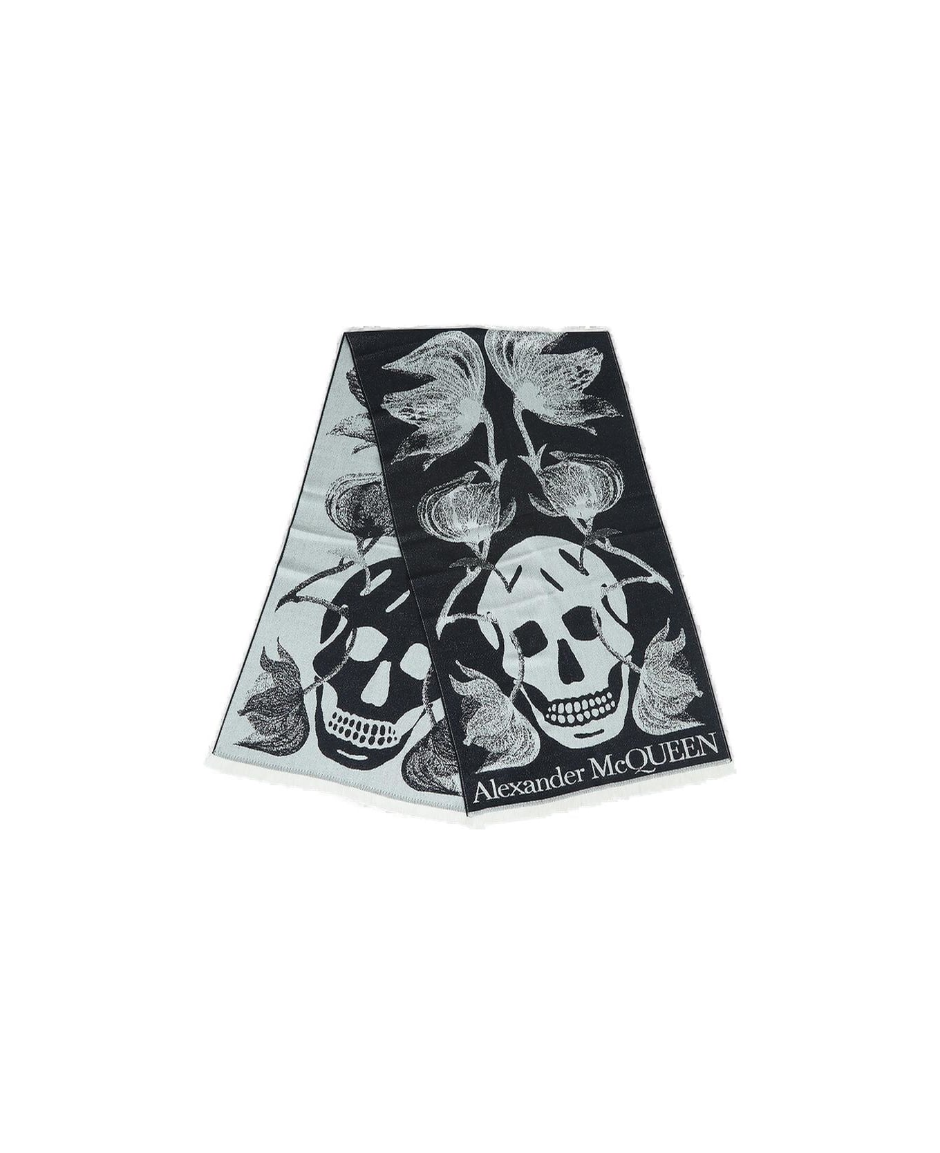 Alexander McQueen Skull-printed Fringed Scarf - Nero