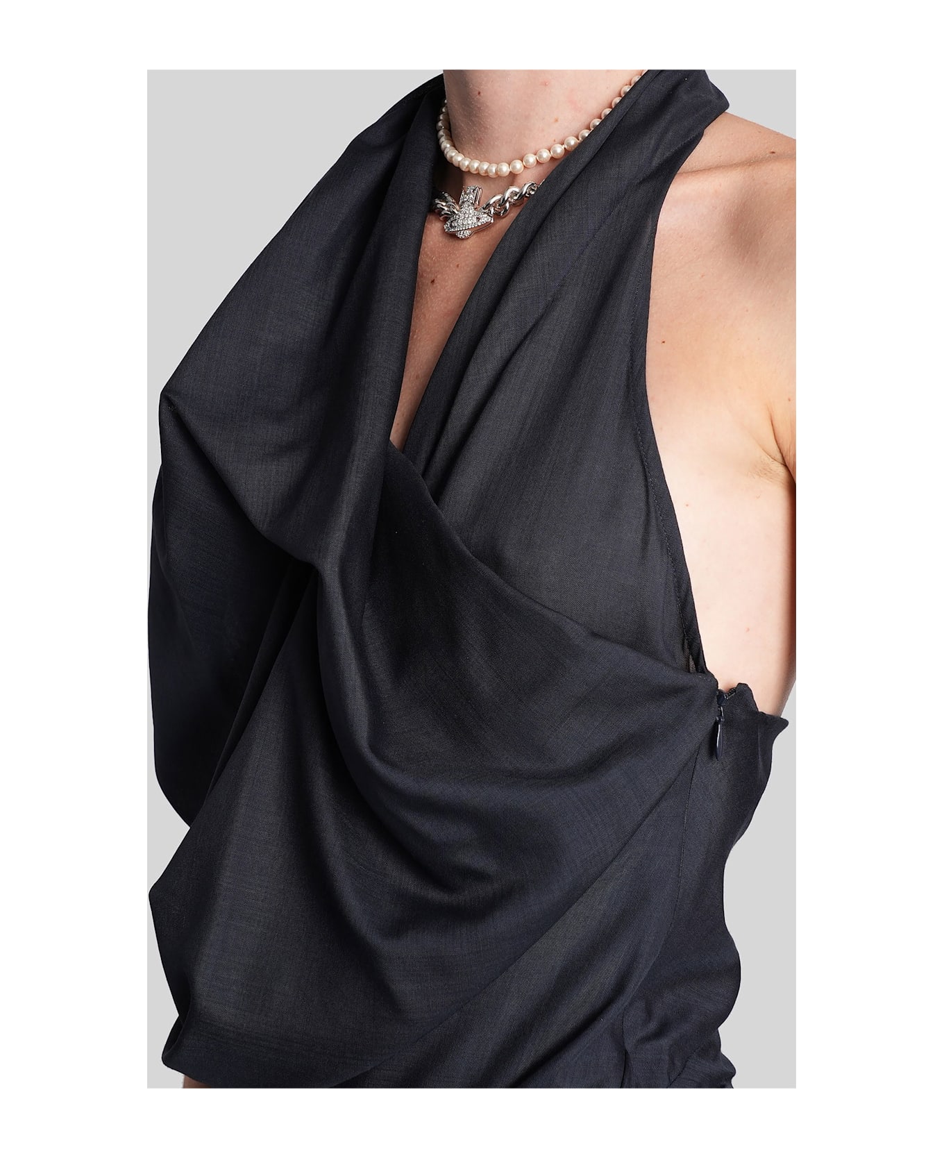Vivienne Westwood Halter Galatea Long Dress In Blue Wool - blue