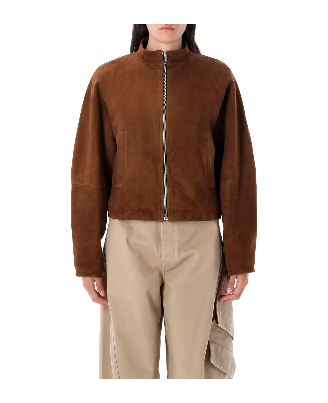 Alaia Round Suede Jacket - NOISETTE