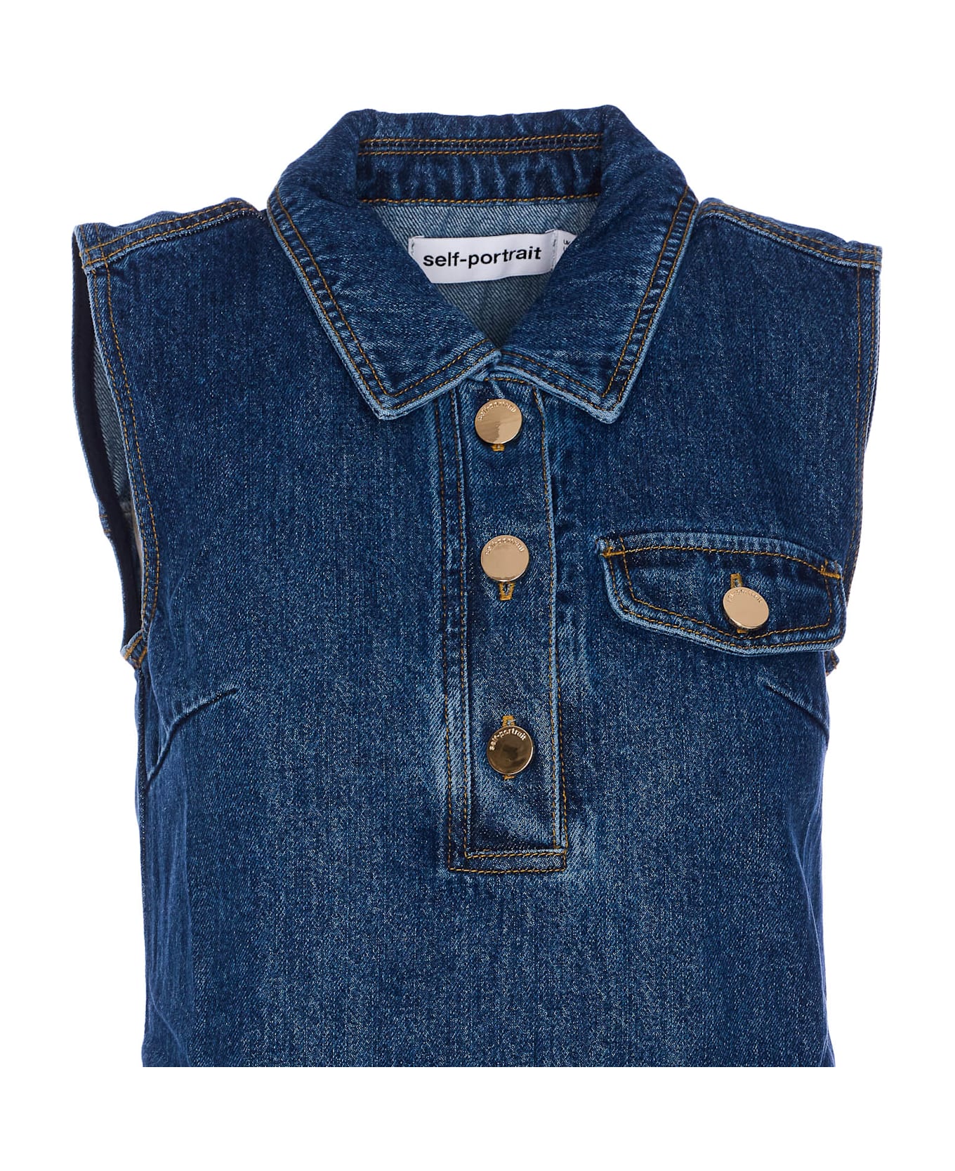 self-portrait Denim Sleeveless Mini Dress - Blue