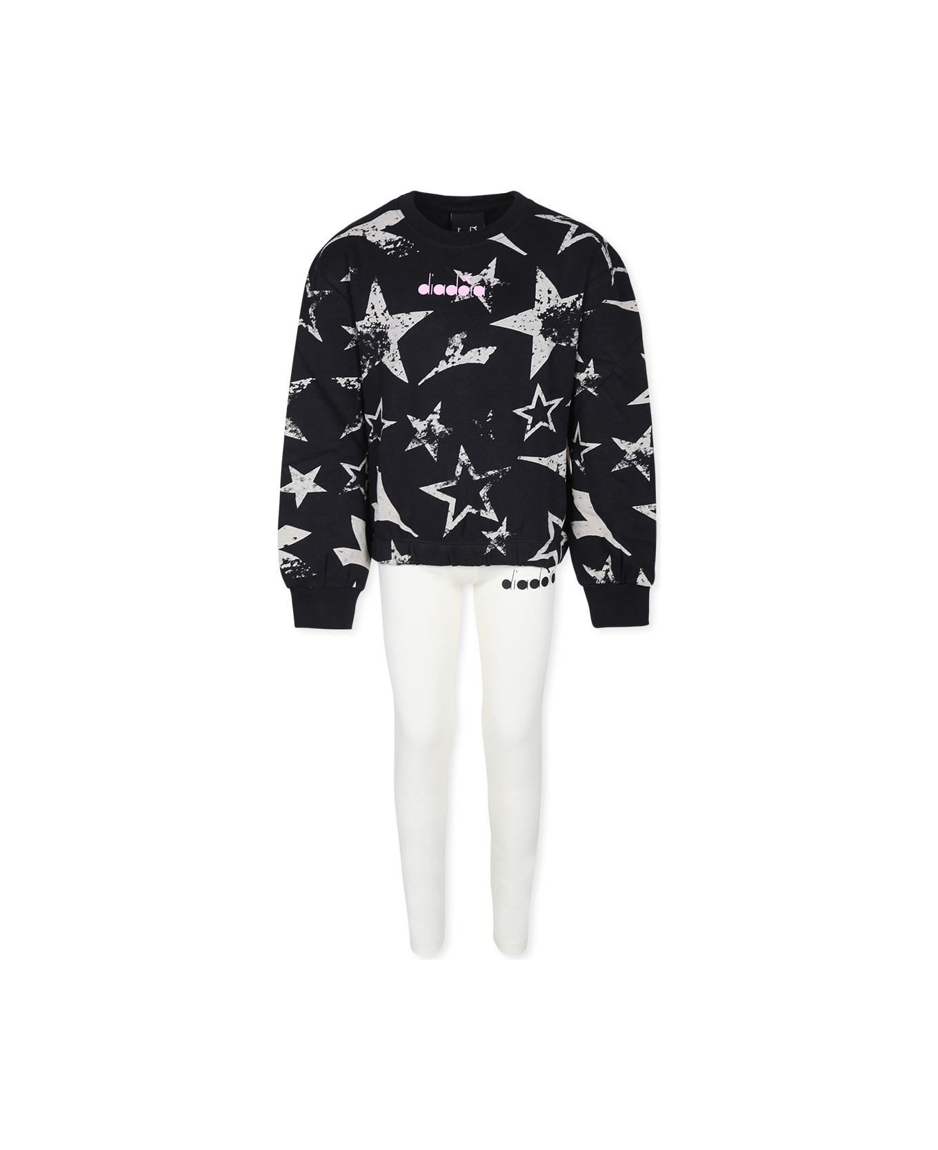 Diadora Black Suit For Girl With Logo - Multicolor