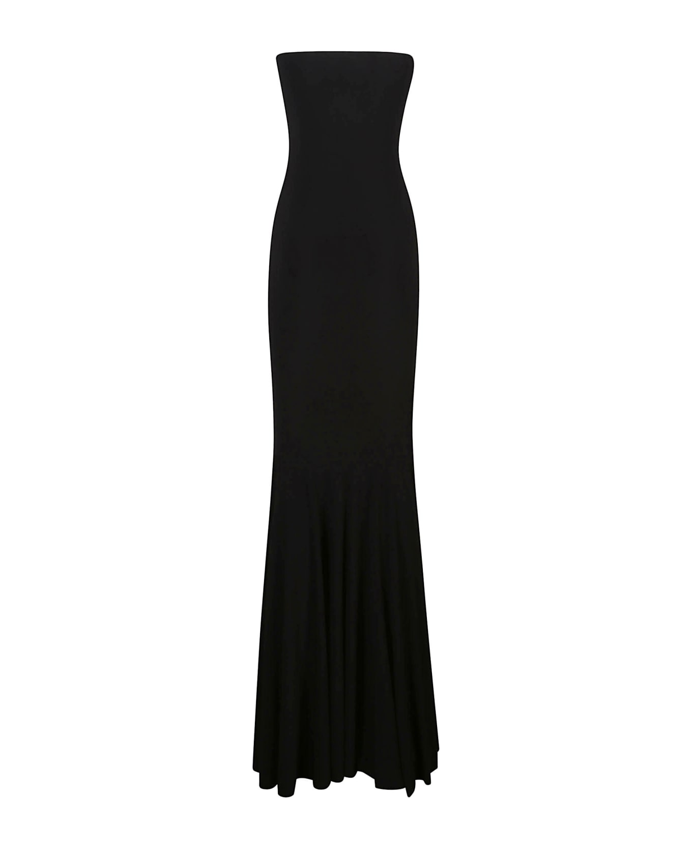 Norma Kamali Strapless Shirred Front Fishtail Dress - Black