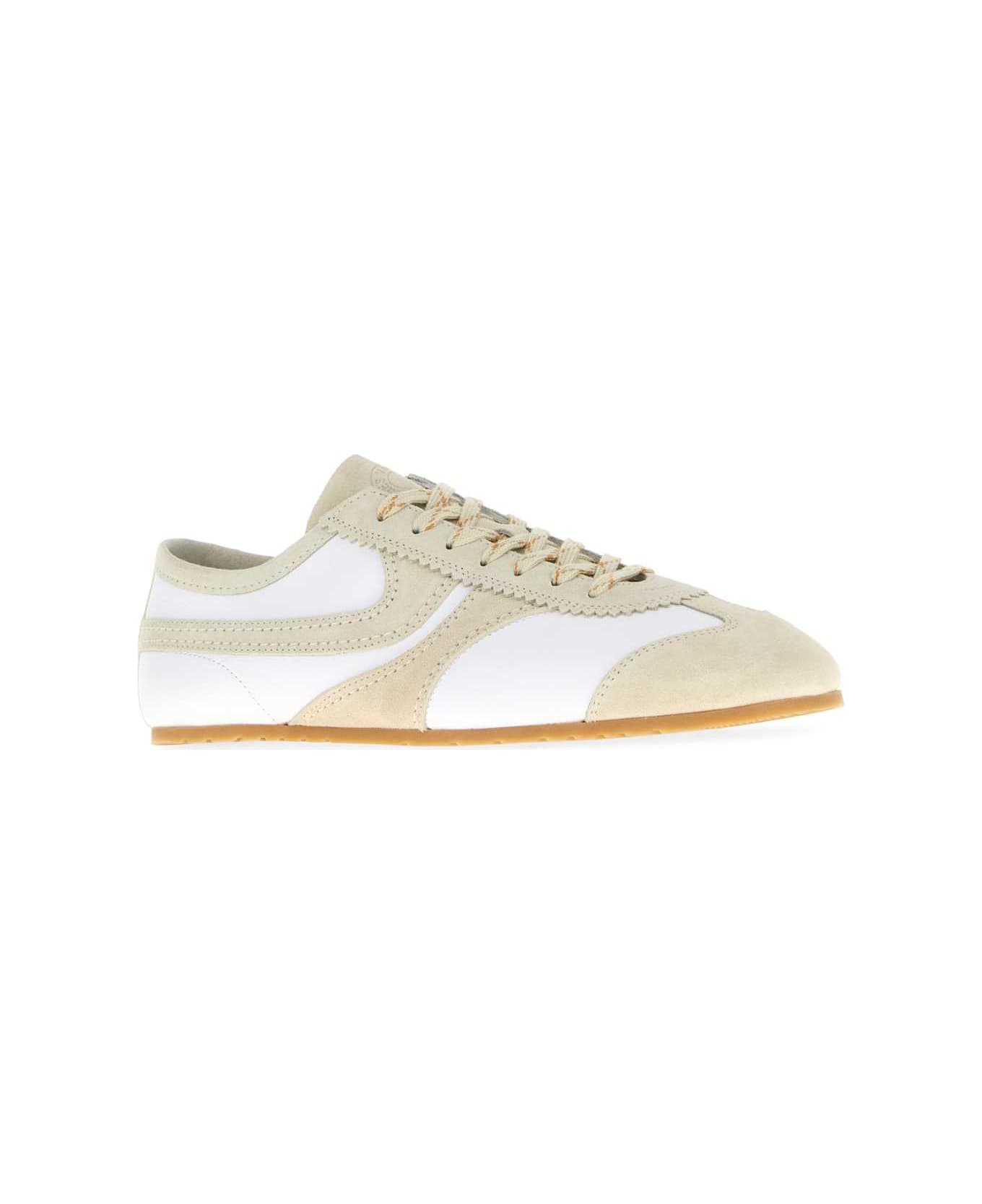 Dries Van Noten Two-tone Leather And Suede Sneakers - White
