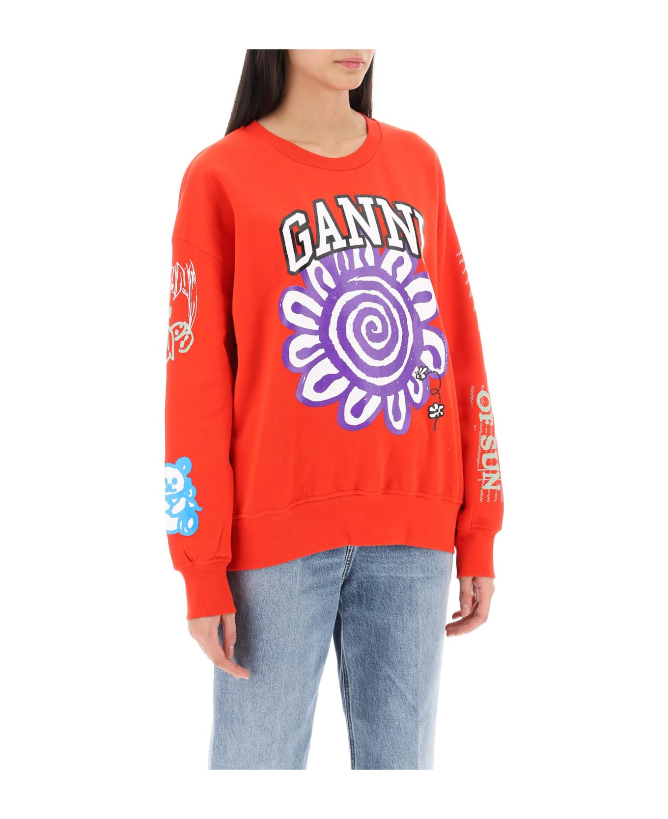 Ganni Sweatshirt With Graphic Prints - HIGH RISK RED (Red)