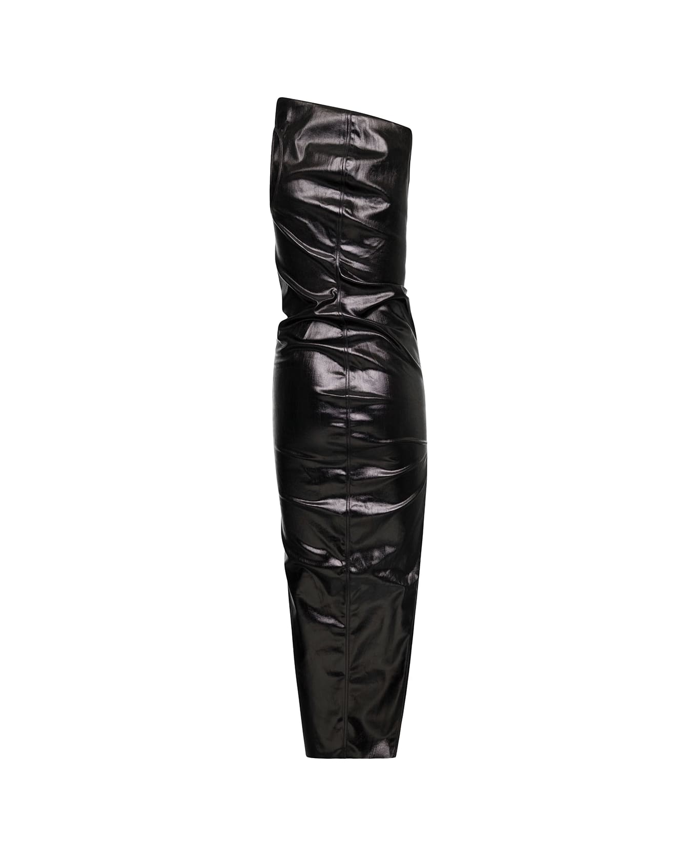 Rick Owens Black Asymmetric One-sholder Dress With Shiny Finish In Cotton Denim Woman - Black