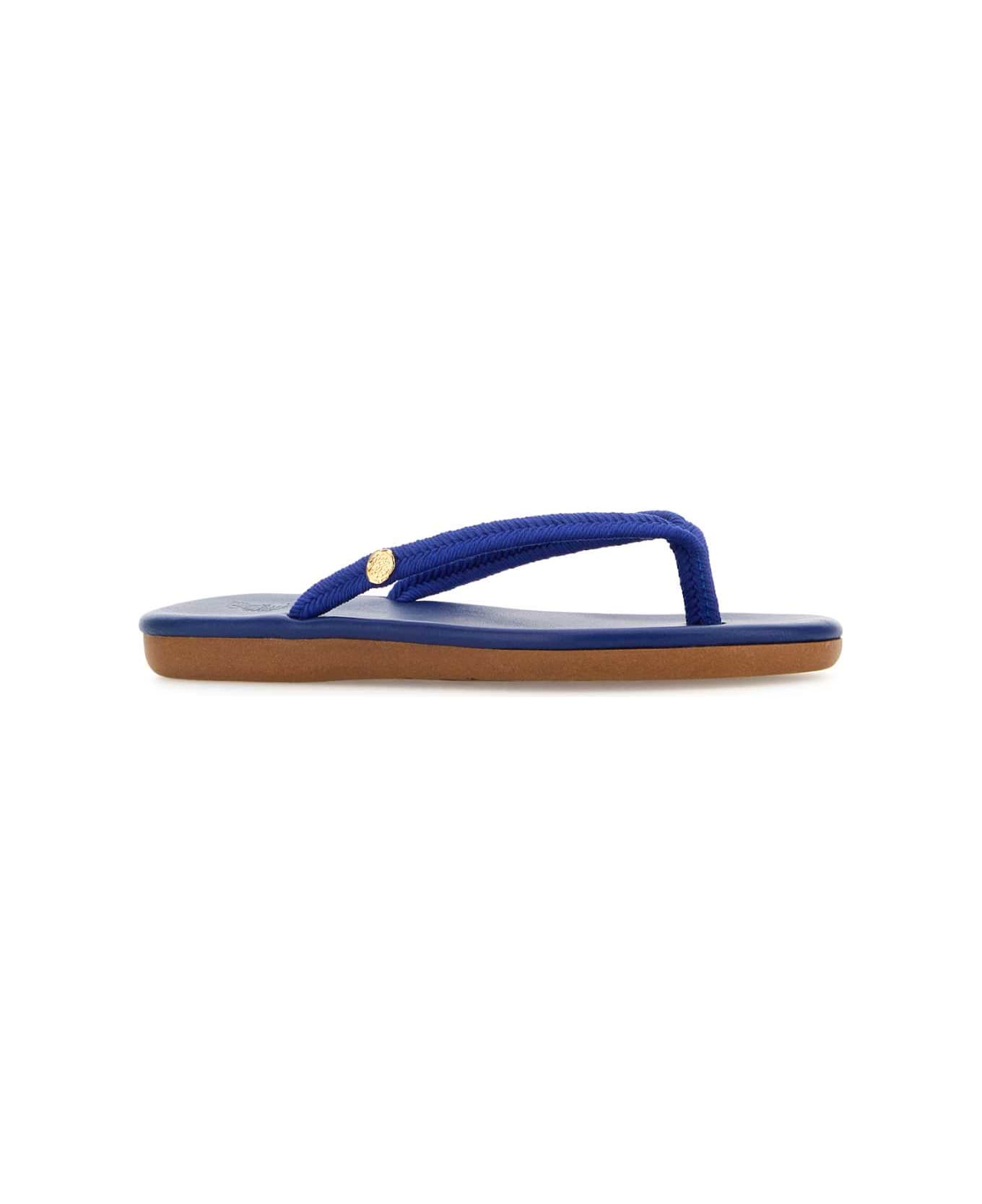 Ancient Greek Sandals Blue Fabric Saionara Thong Slippers - BLUE