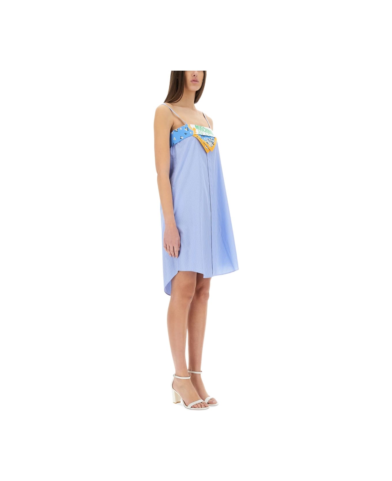 M05CH1N0 Jeans Patchwork Cotton Dress - BABY BLUE
