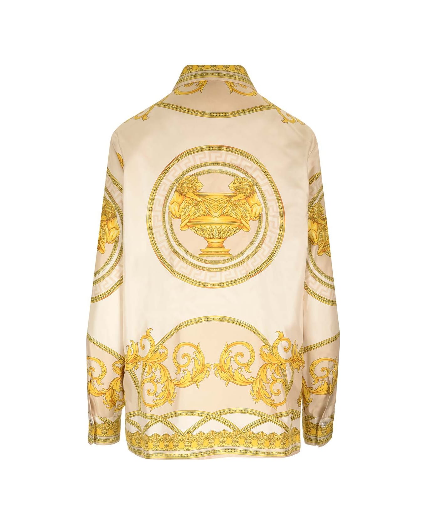 Versace "barocco" Silk Twill Shirt - Yellow