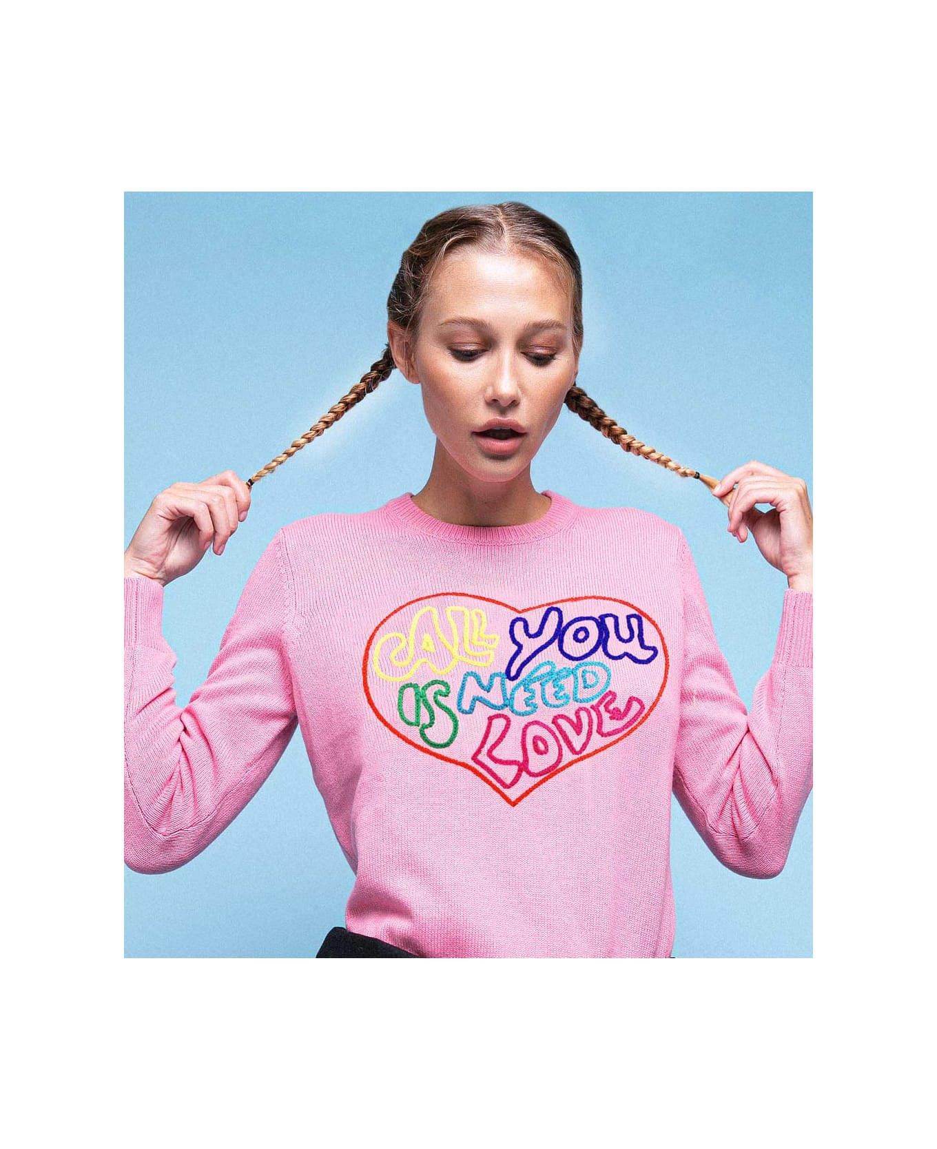 MC2 Saint Barth Woman Pink Sweater All You Need Is Love Embroidery - PINK