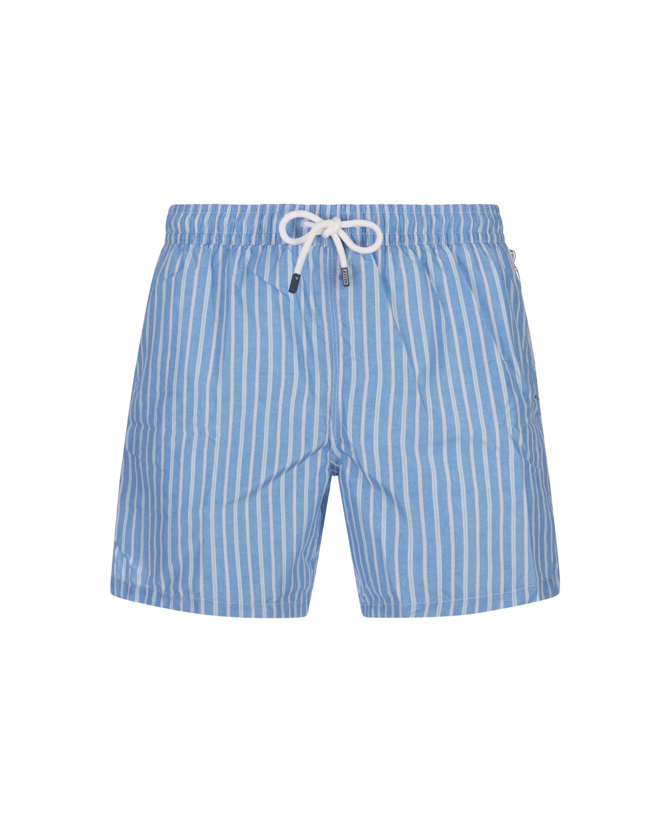 Fedeli Sky Blue Striped Swim Shorts - Blue