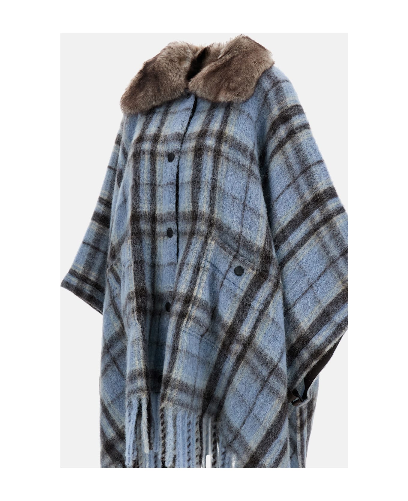 Moncler Grenoble Tartan Wool Cape - Clear Blue