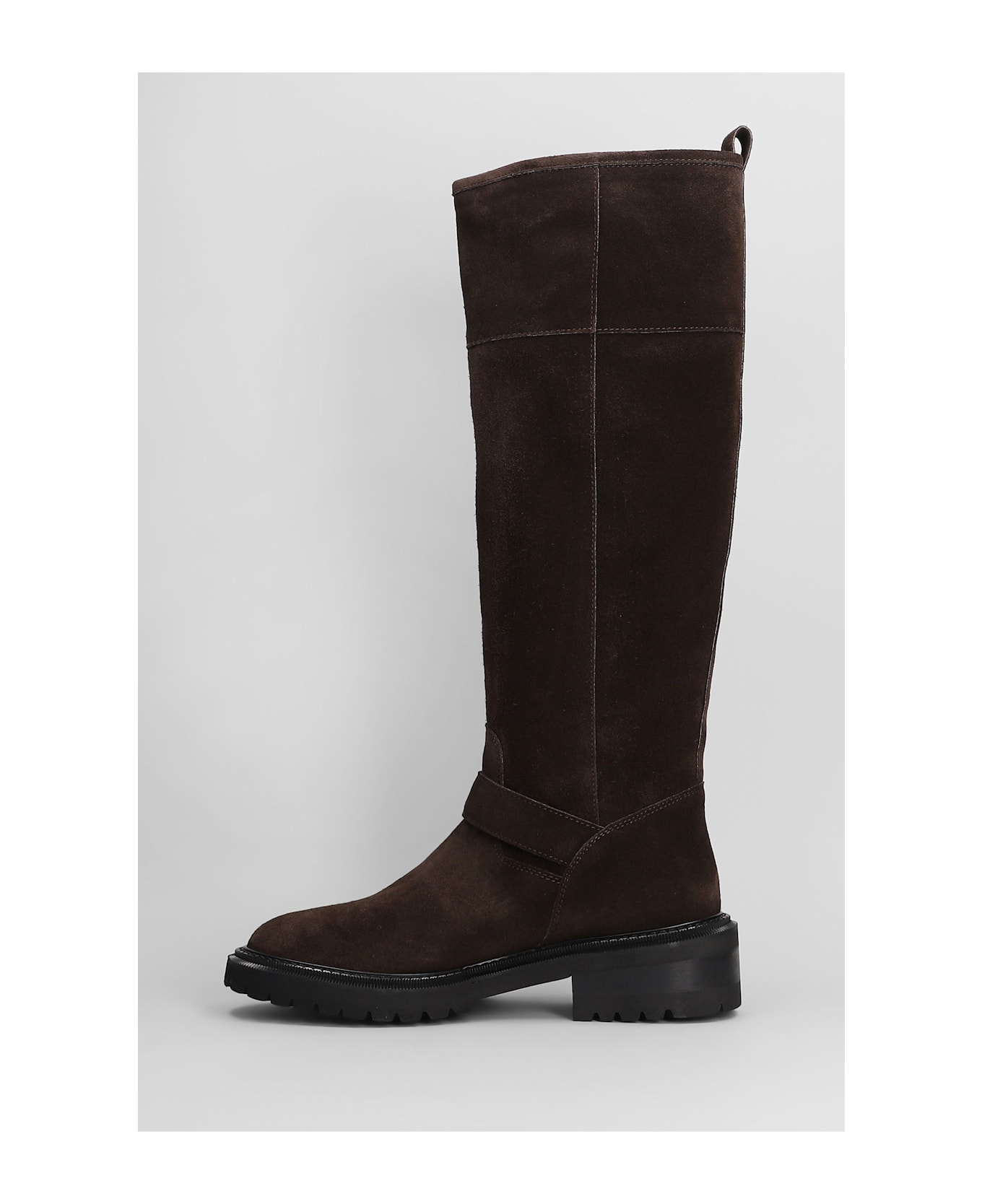 Via Roma 15 Low Heels Boots In Dark Brown Suede - dark brown
