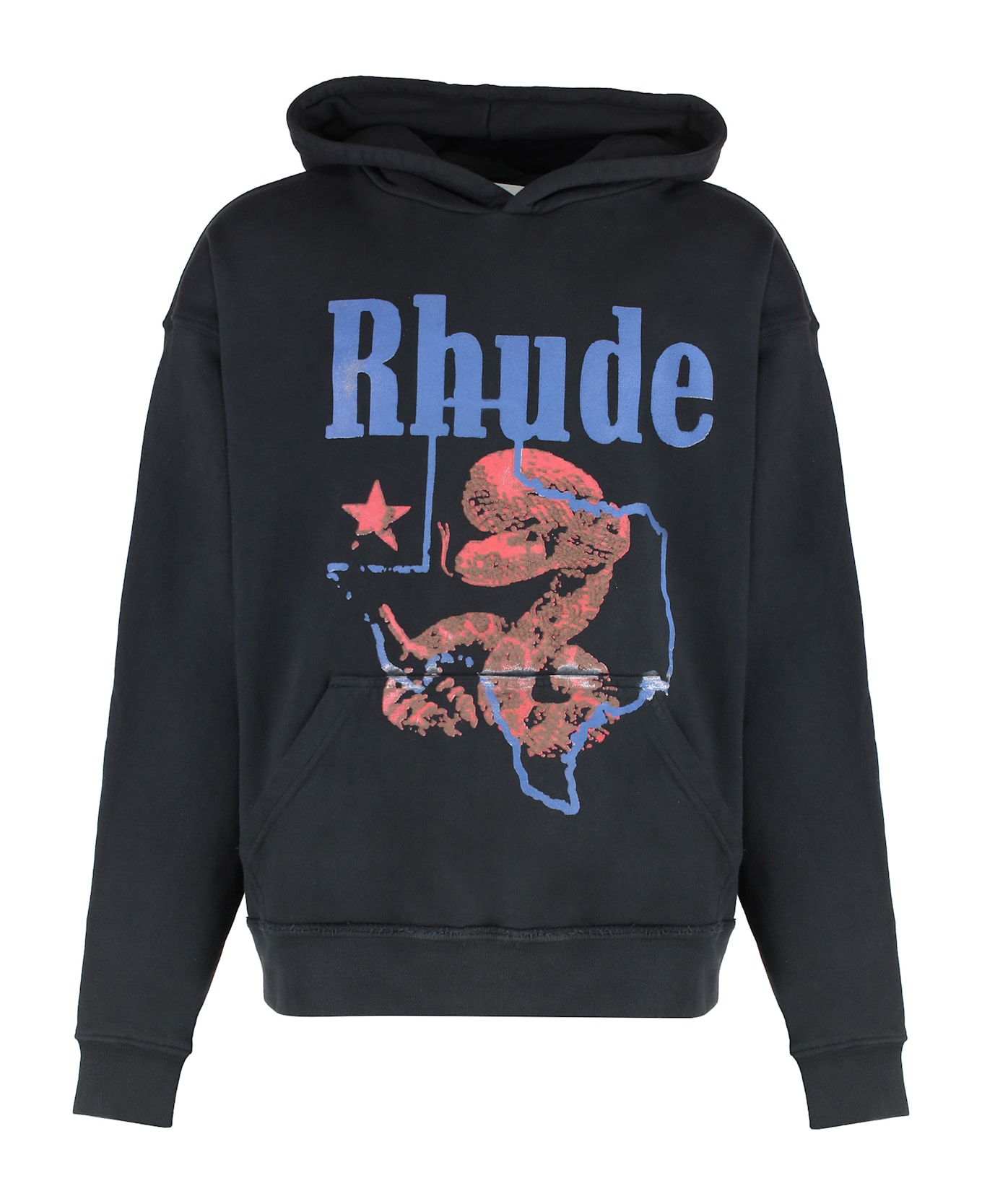 Rhude Printed Hoodie - black