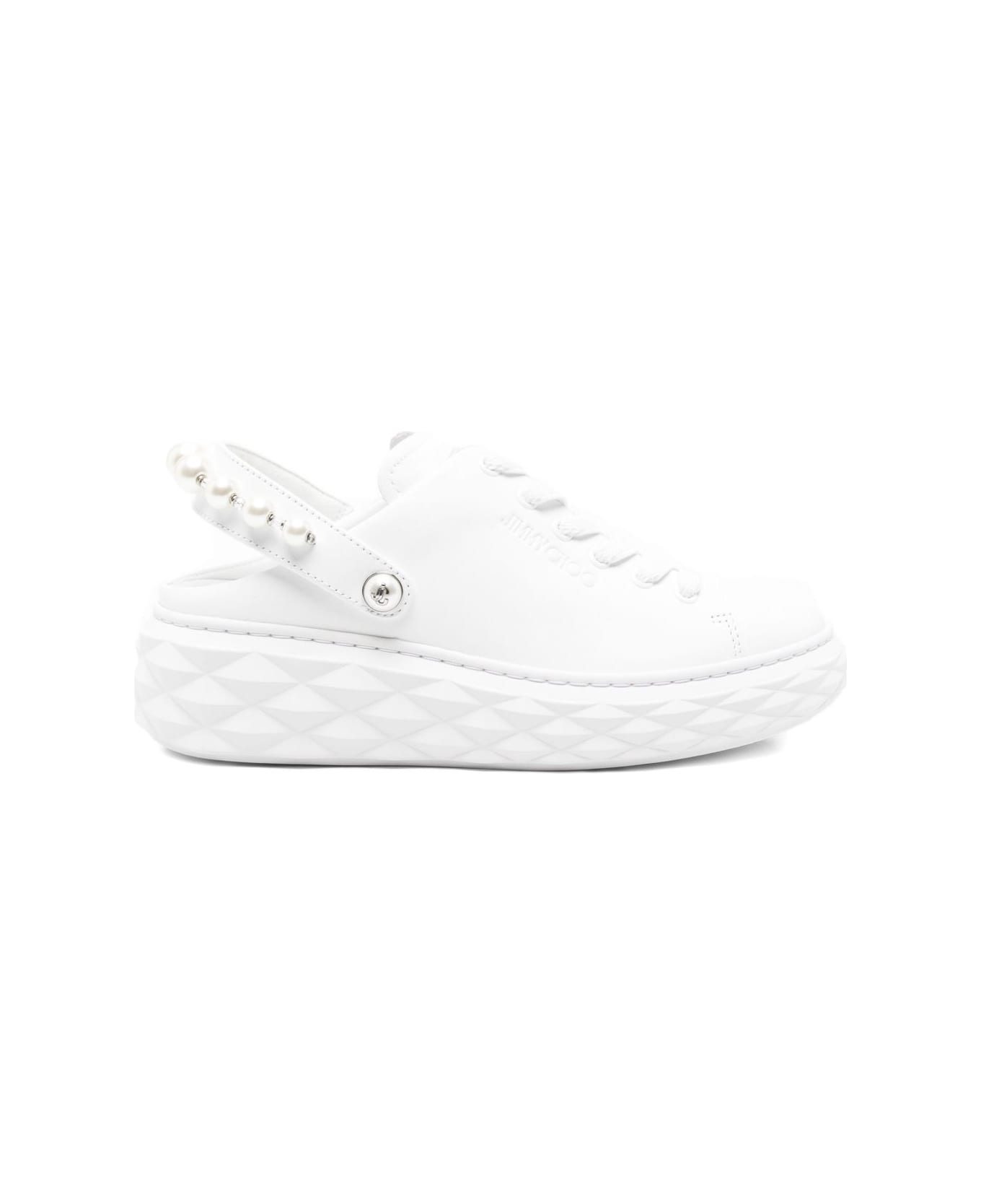 Jimmy Choo Diamond Maxi Pearl Leather Slippers - White
