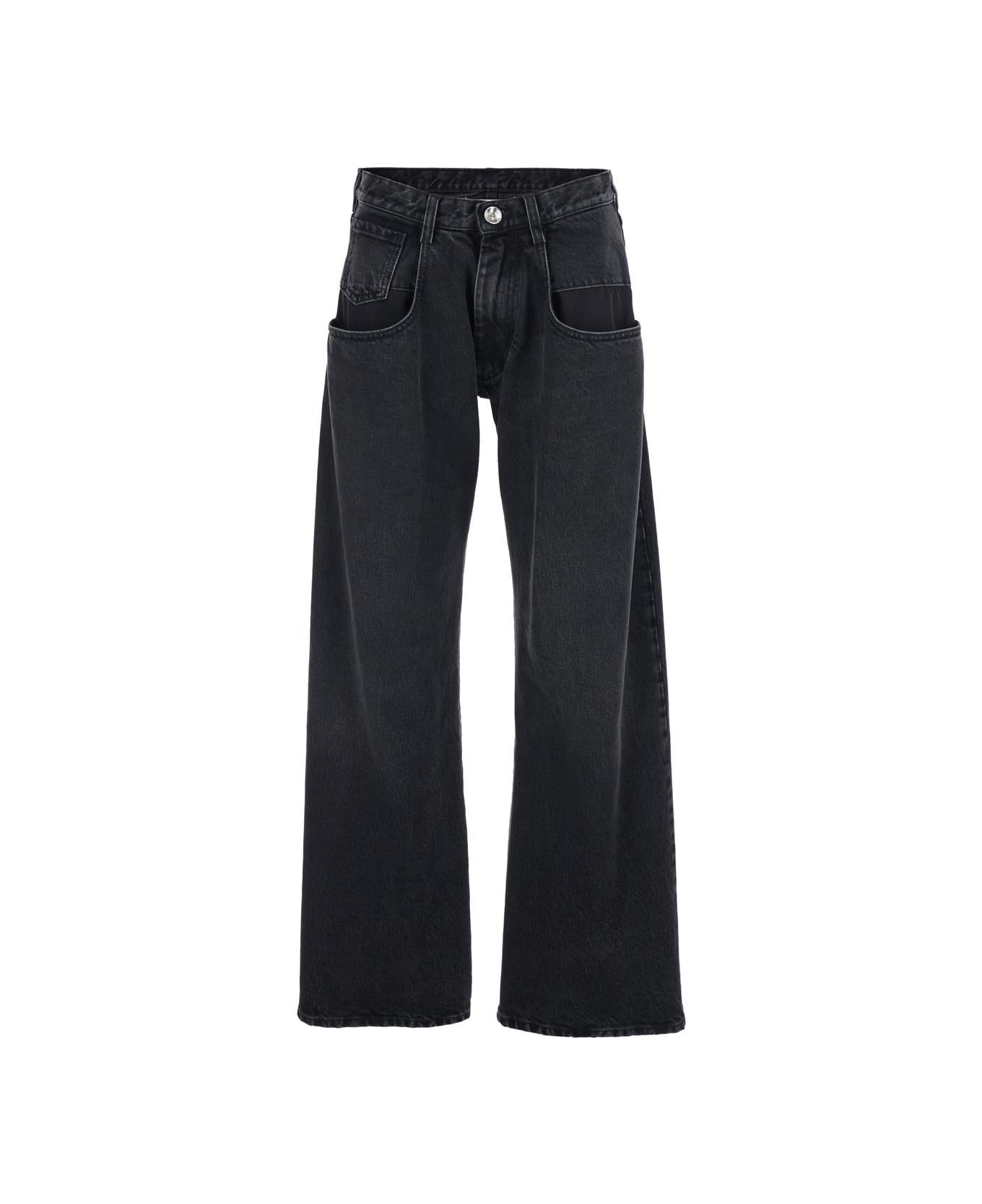 Maison Margiela Black Five-pocket Jeans With Back Logo Stitching In Denim Woman - Black