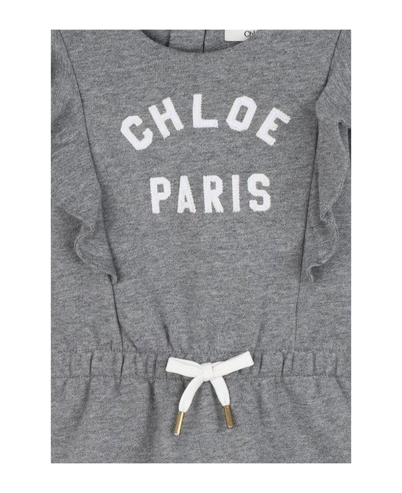 Chloé Grey Dress For Baby Girl With Logo - Grey