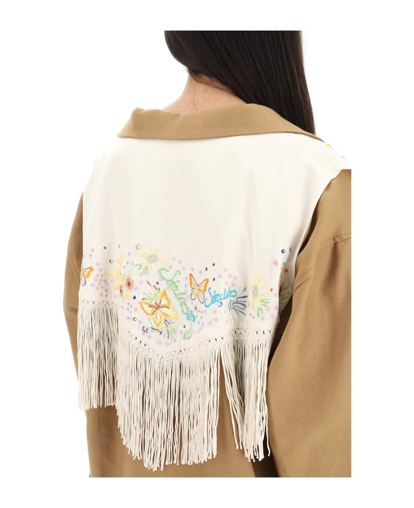 SIEDRES Overshirt With Embroidered Fringed Panel - MULTI (Brown)