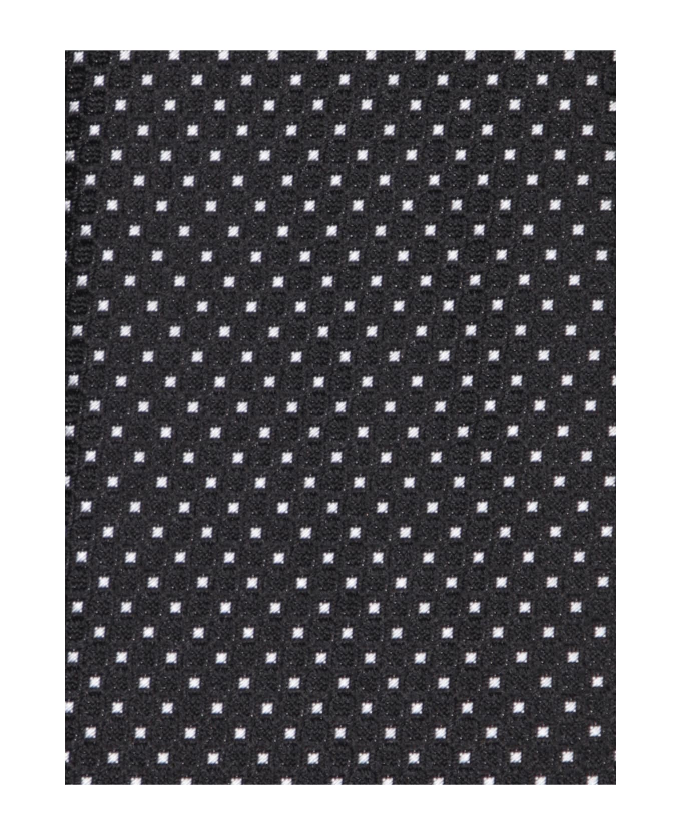 Canali Micropattern Square White/black Tie - Black