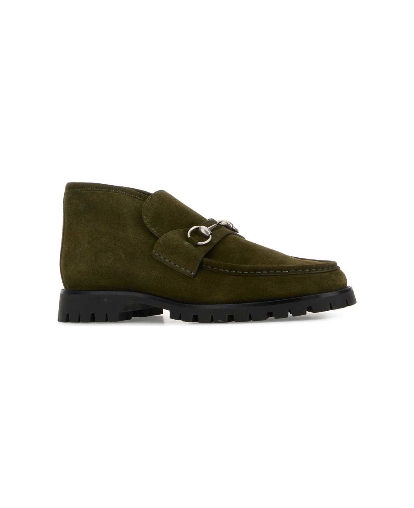 Gucci Olive Green Suede Loafers - LUSCIOUSGREEN ブーツ