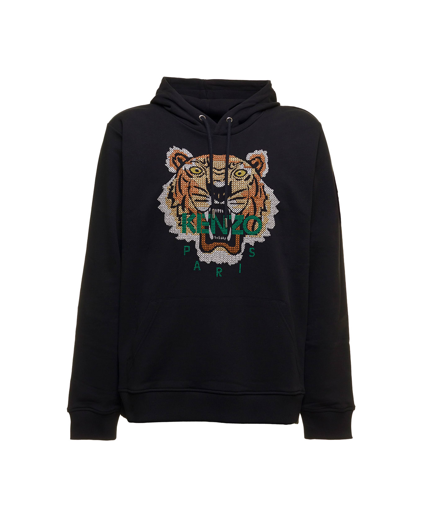 Kenzo Black Jersey Hoodie With Tiger Seasonal Logo Kenzo Man - Black
