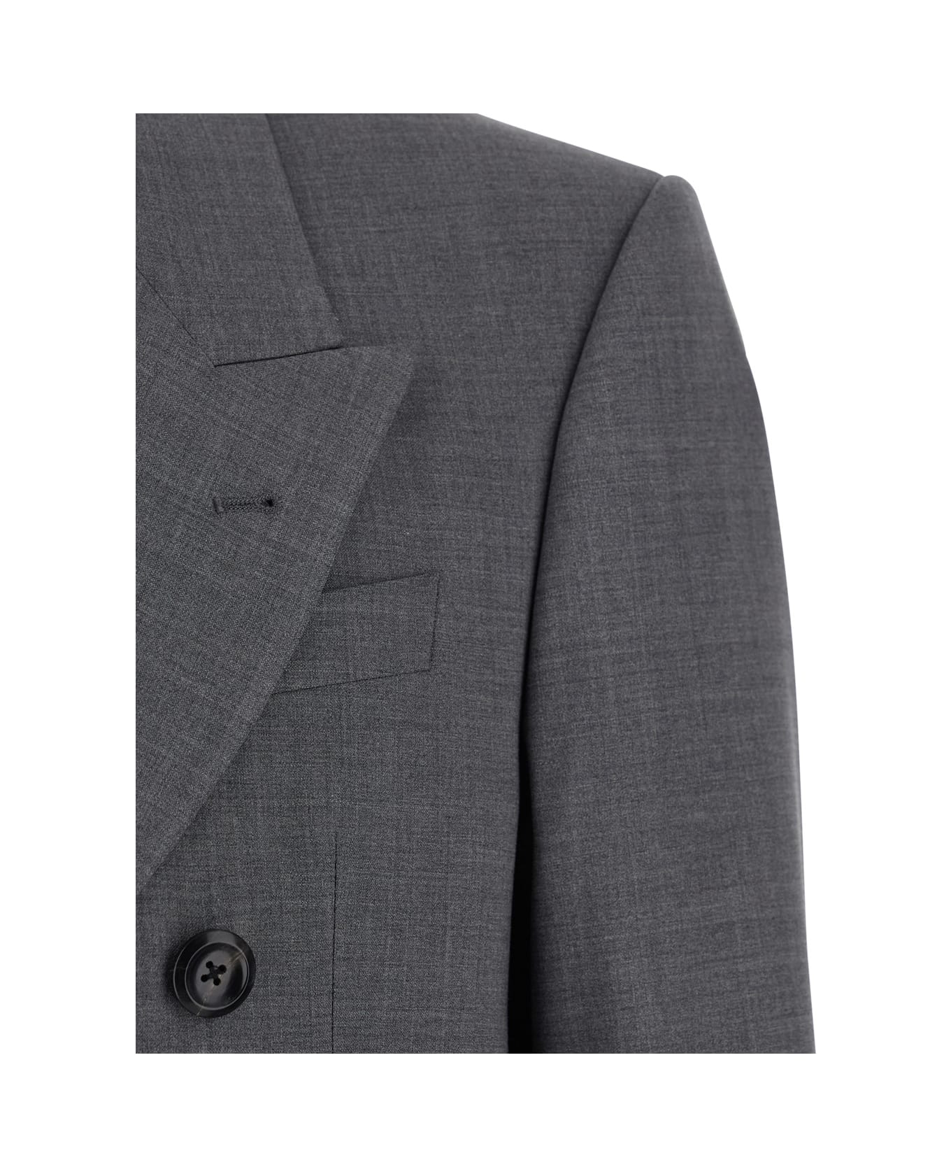 Emporio Armani Grey Double-breasted Jacket With Peak Lapels In Wool Man - Grey