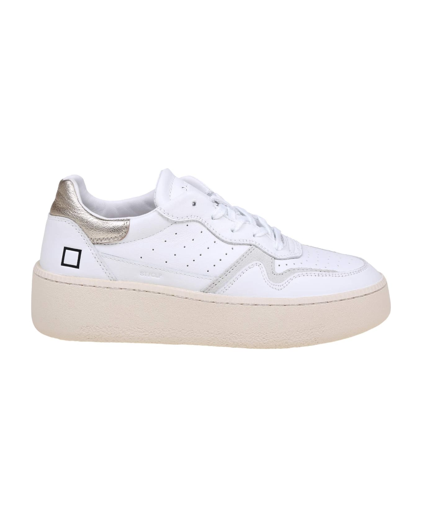 D.A.T.E. Step Sneakers In White Leather - platinum ウェッジシューズ