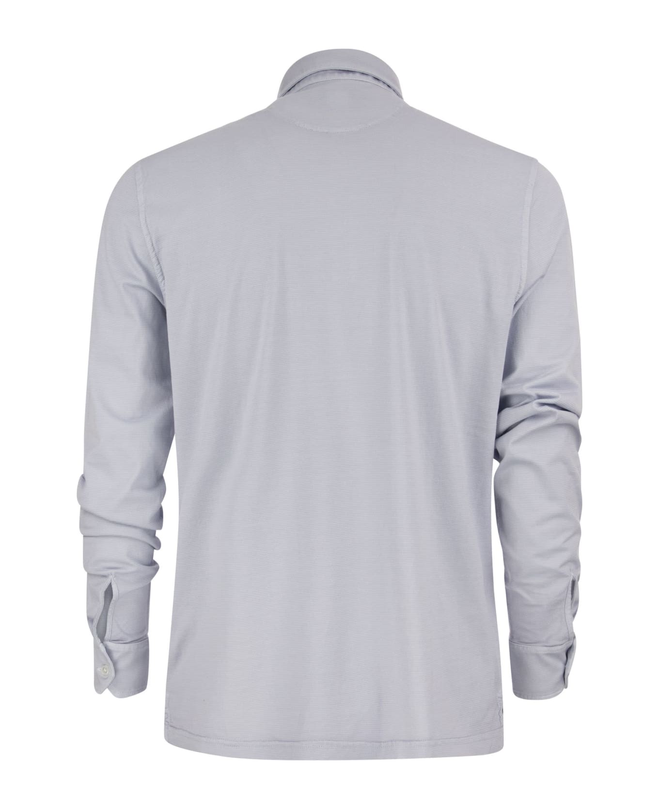 Fedeli Long-sleeved Cotton Polo Shirt - Light Blue