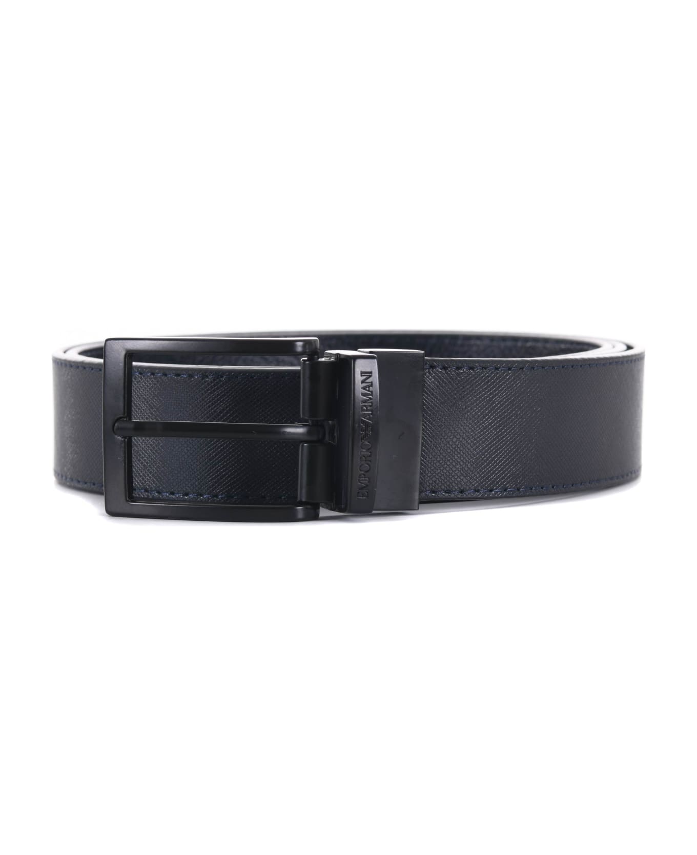 Emporio Armani Reversible Belt In Leather - Blu scuro
